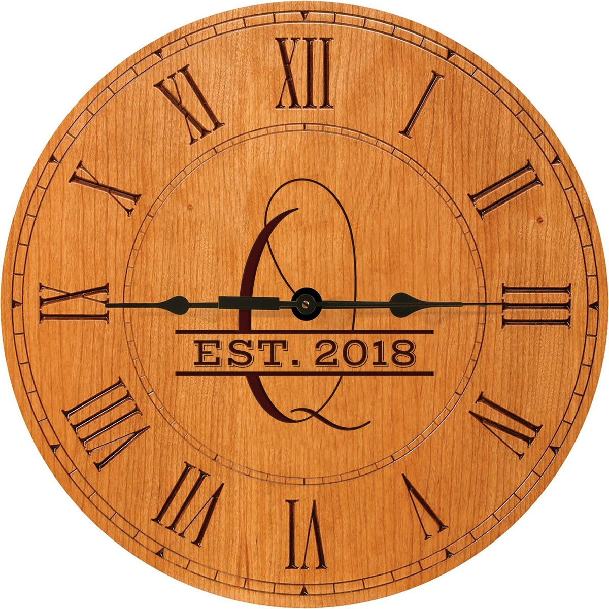 Personalized Engraved Monogram Cherry Wood Clock 12" - Q - LifeSong Milestones