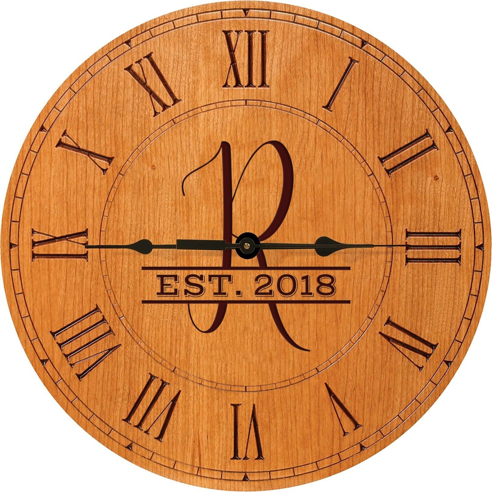 Personalized Engraved Monogram Cherry Wood Clock 12" - R - LifeSong Milestones