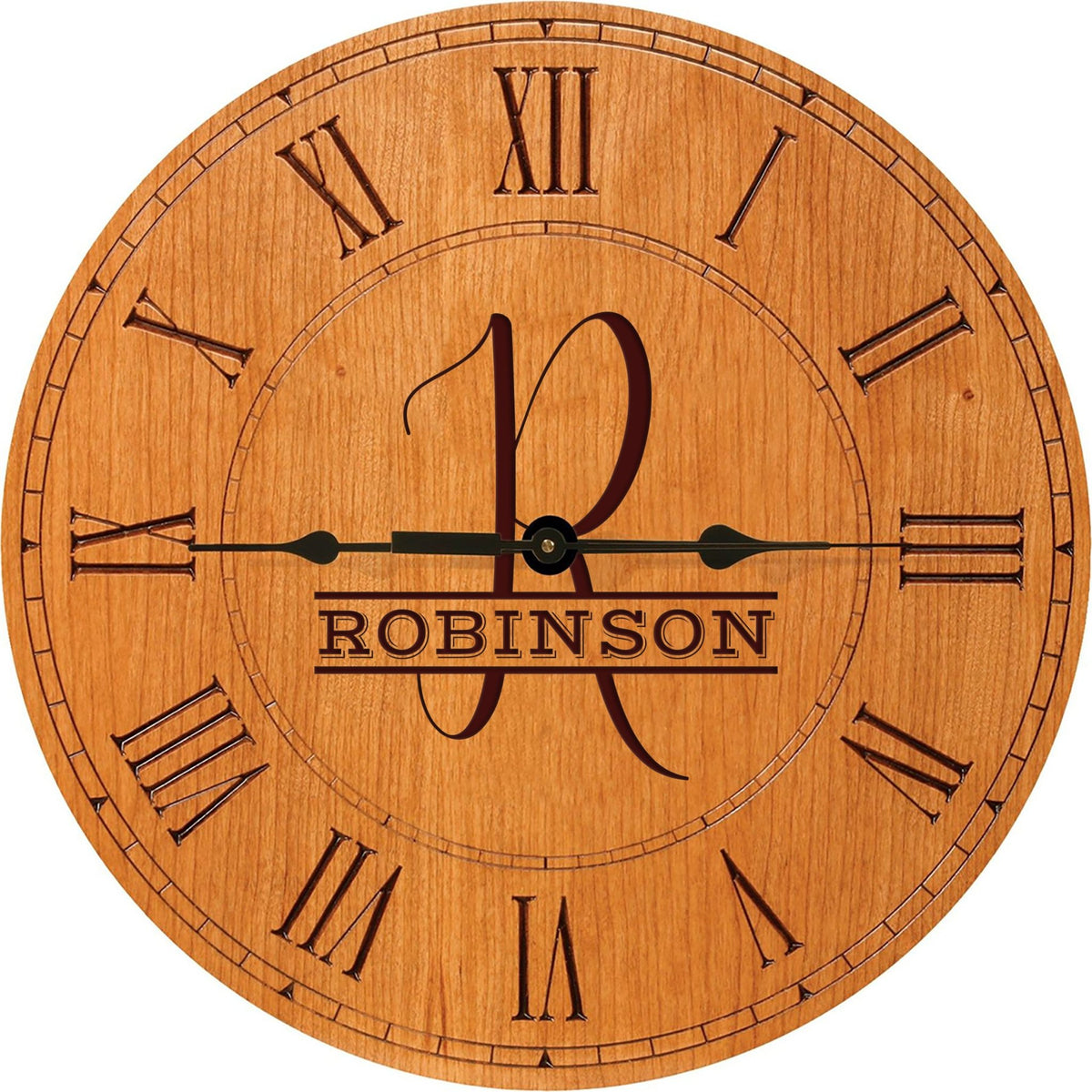 Personalized Engraved Monogram Cherry Wood Clock 12&quot; - R - LifeSong Milestones