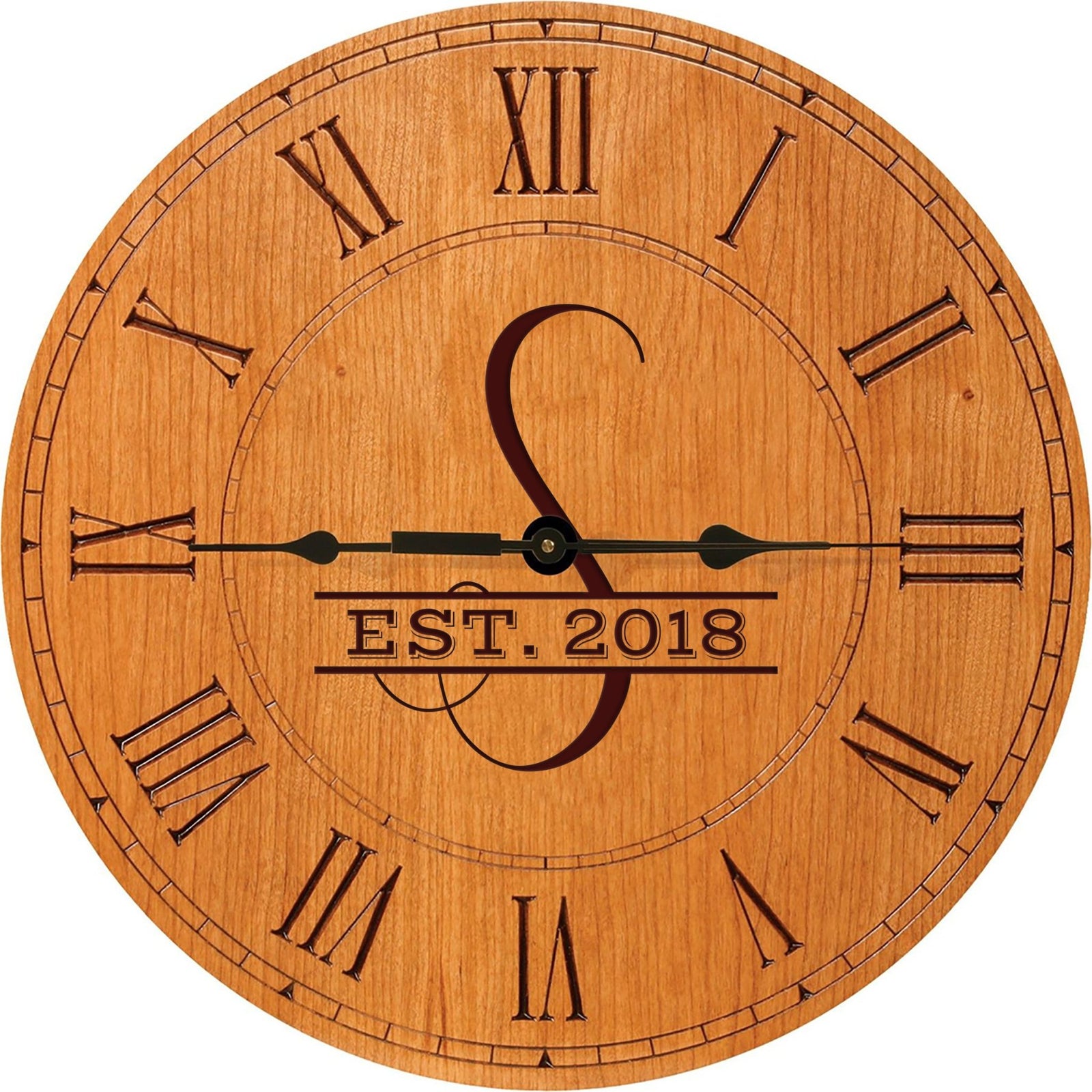 Personalized Engraved Monogram Cherry Wood Clock 12" - S - LifeSong Milestones