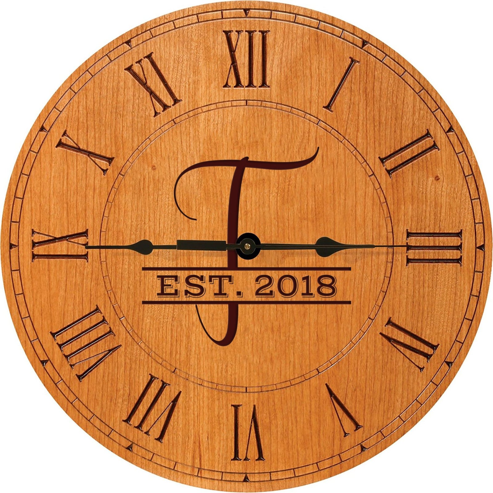 Personalized Engraved Monogram Cherry Wood Clock 12" - T - LifeSong Milestones