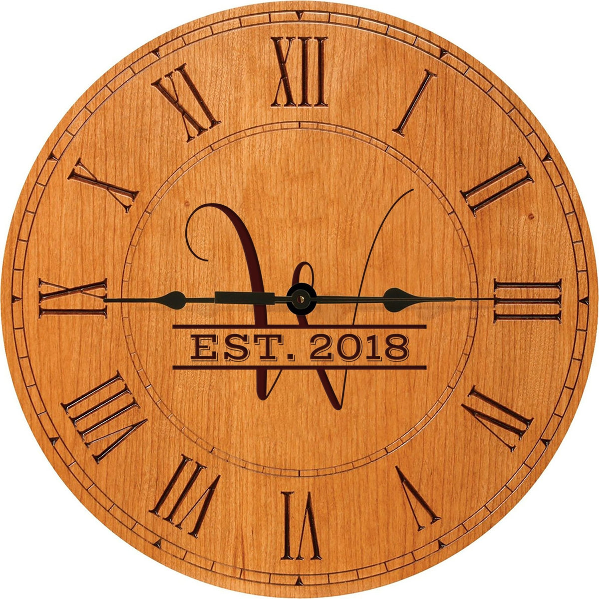 Personalized Engraved Monogram Cherry Wood Clock 12" - W - LifeSong Milestones