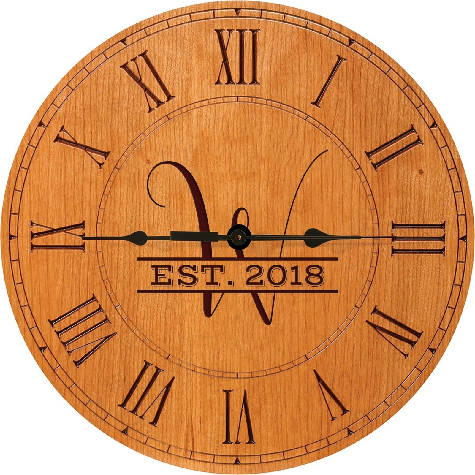 Personalized Engraved Monogram Cherry Wood Clock 12" - W - LifeSong Milestones