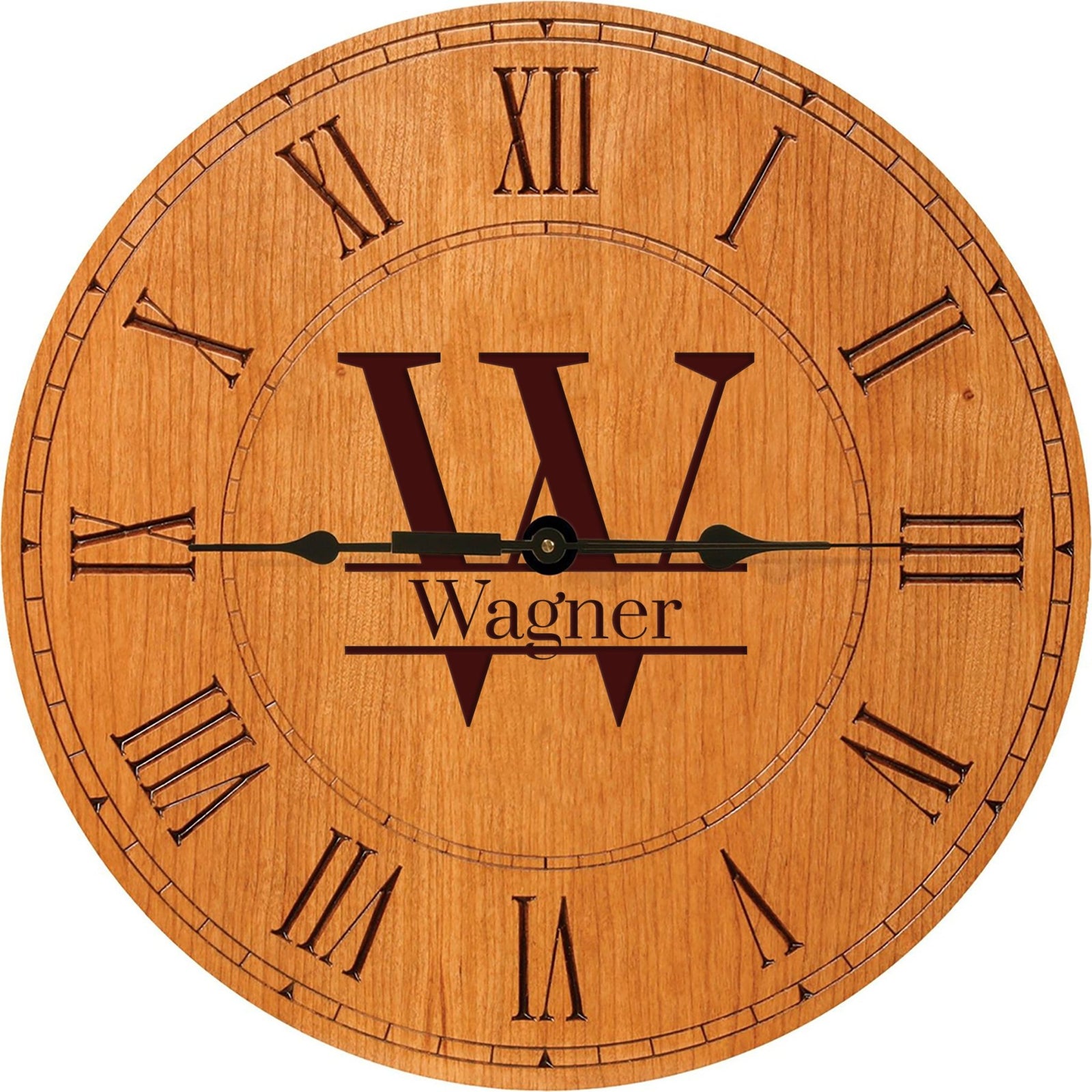 Personalized Engraved Monogram Cherry Wood Clock 12" - W - LifeSong Milestones