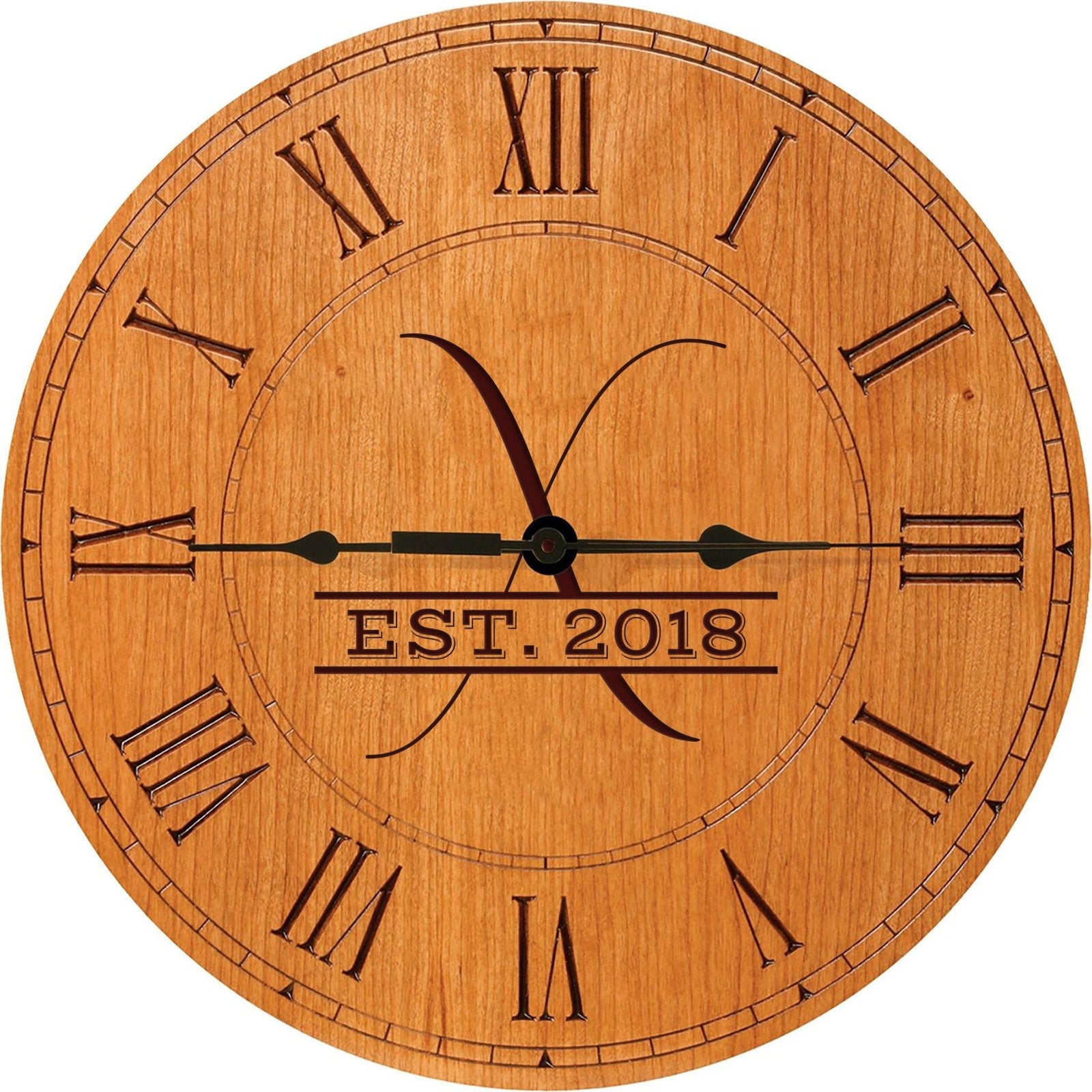 Personalized Engraved Monogram Cherry Wood Clock 12" - X - LifeSong Milestones