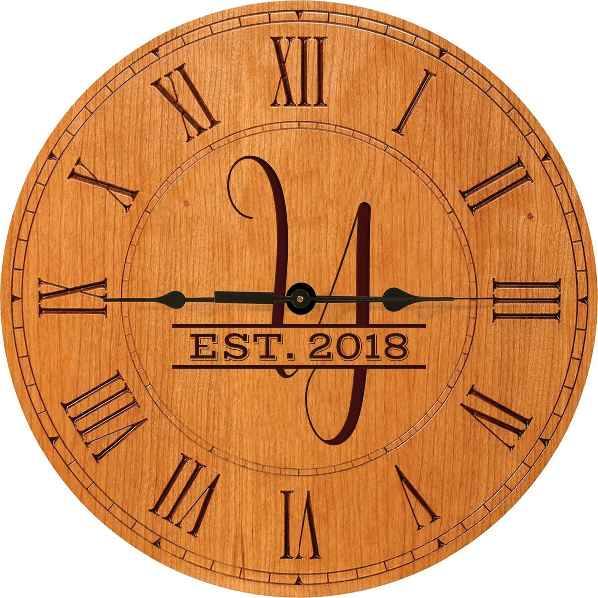 Personalized Engraved Monogram Cherry Wood Clock 12" - Y - LifeSong Milestones