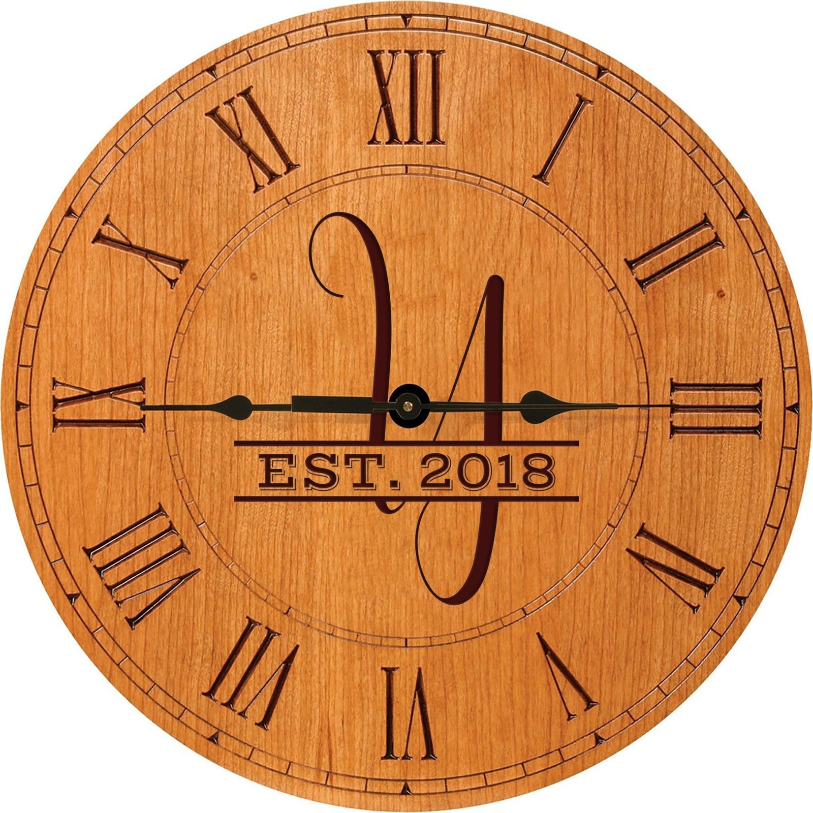 Personalized Engraved Monogram Cherry Wood Clock 12" - Y - LifeSong Milestones