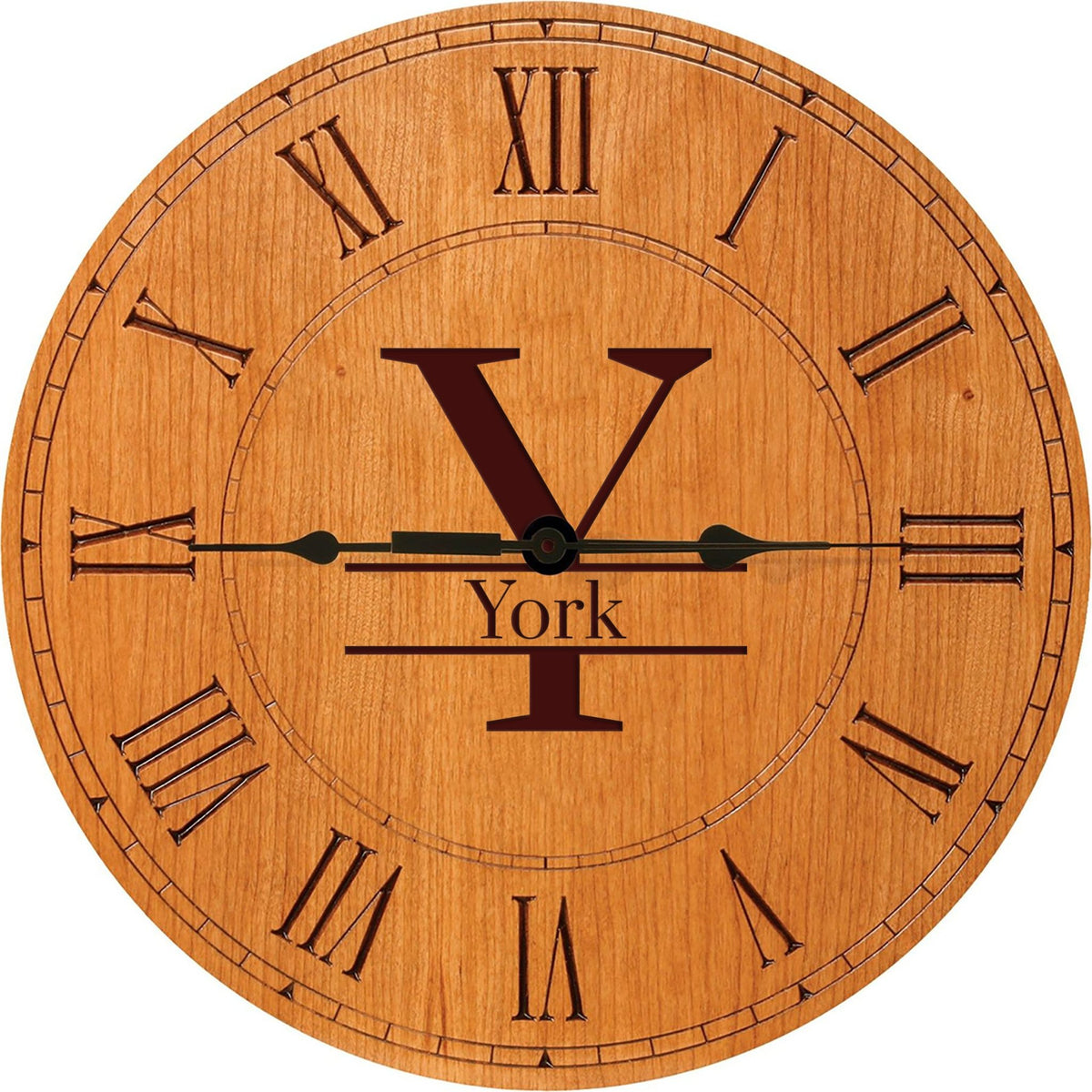 Personalized Engraved Monogram Cherry Wood Clock 12&quot; - Y - LifeSong Milestones
