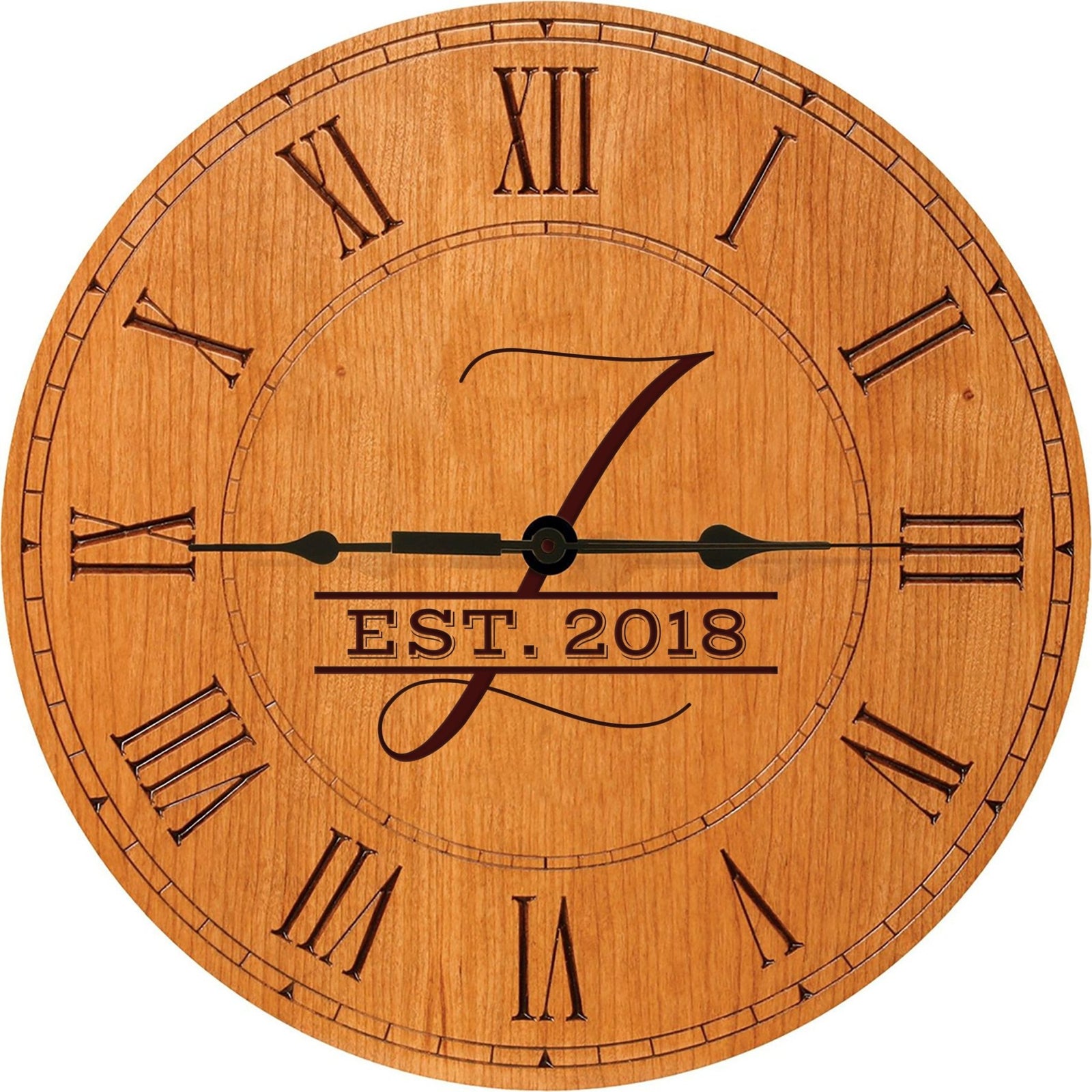 Personalized Engraved Monogram Cherry Wood Clock 12" - Z - LifeSong Milestones