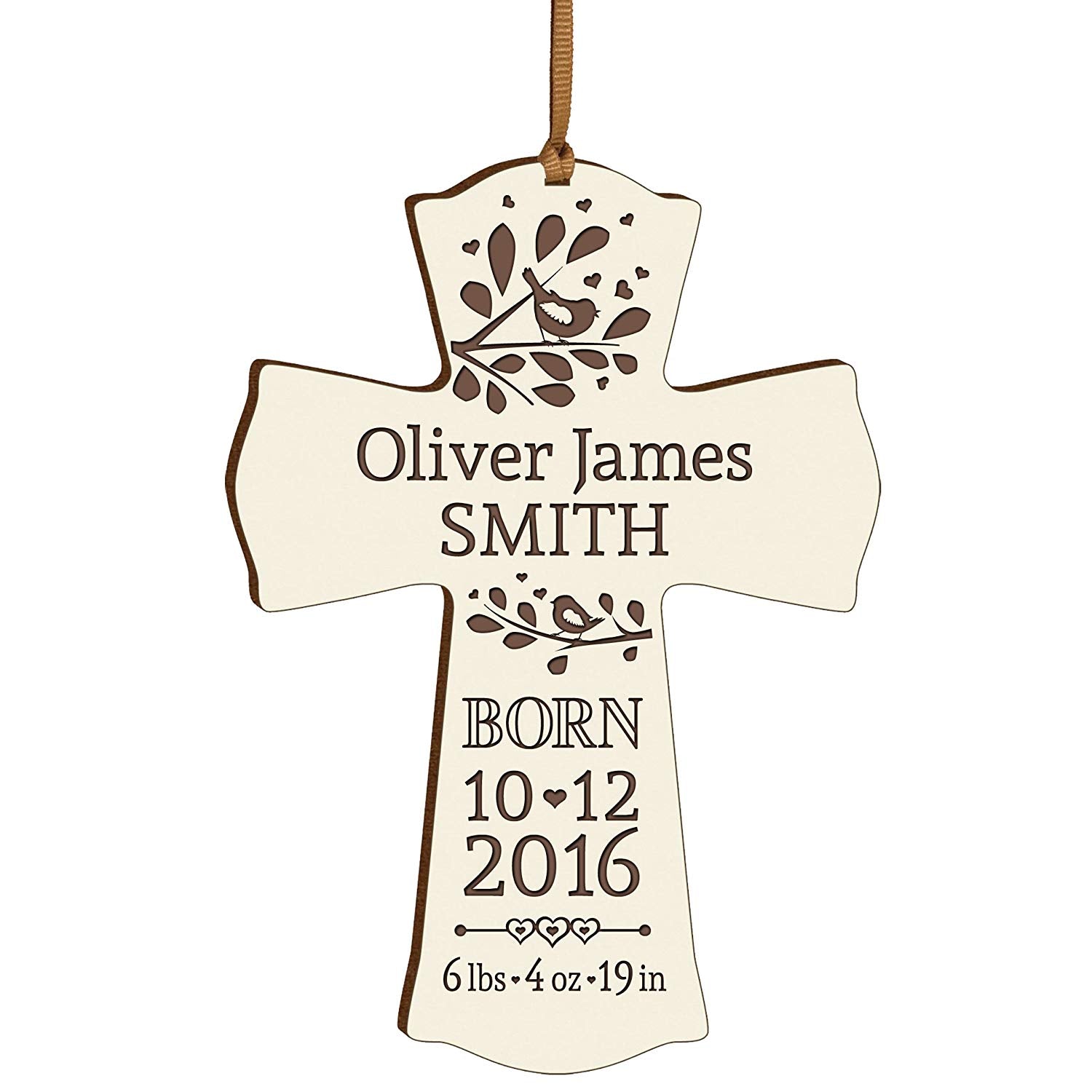 Personalized Engraved New Baby Mini Cross Ornament - LifeSong Milestones
