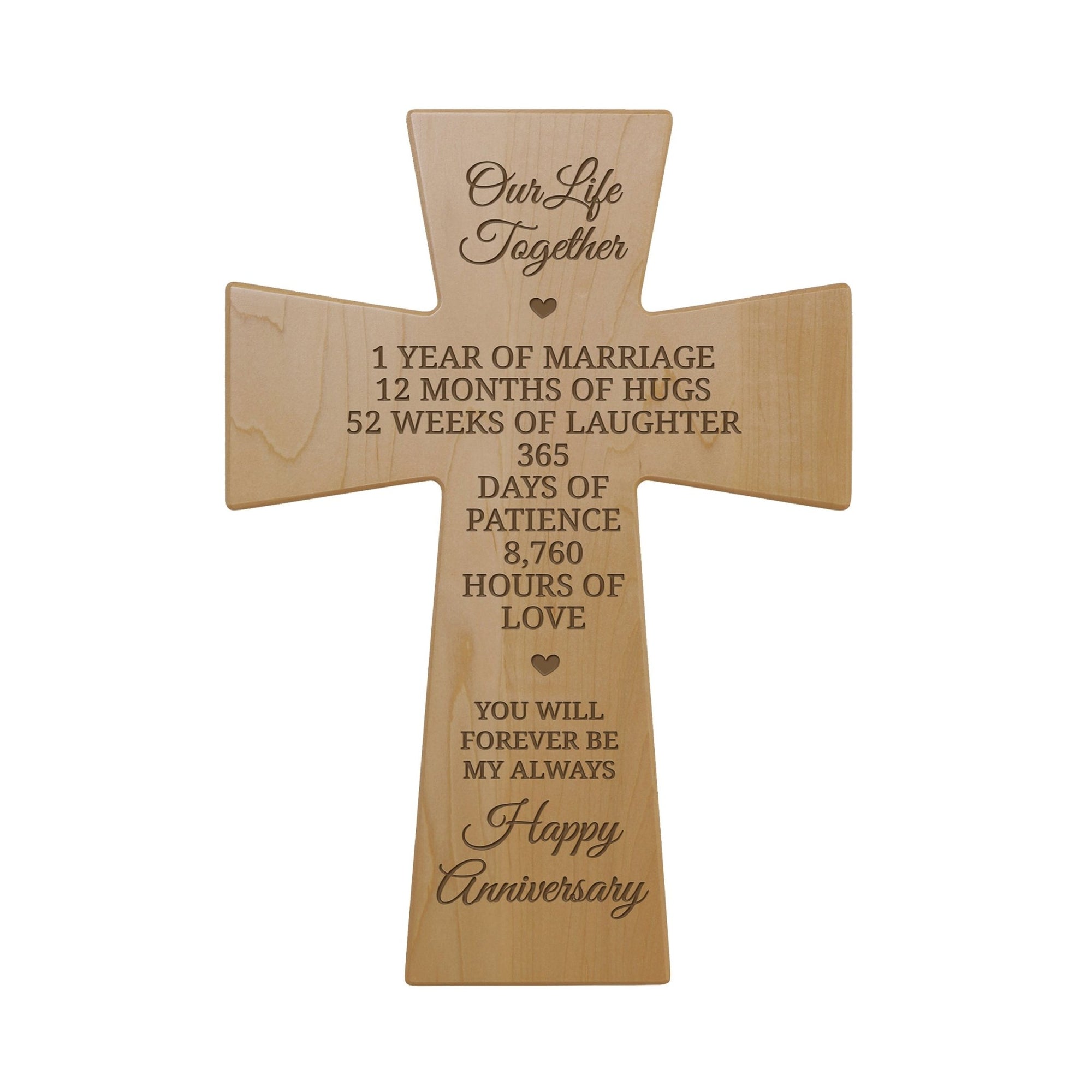 Personalized Engraved Wall Cross for 1st Wedding Anniversary - 1 Year Together - LifeSong Milestones