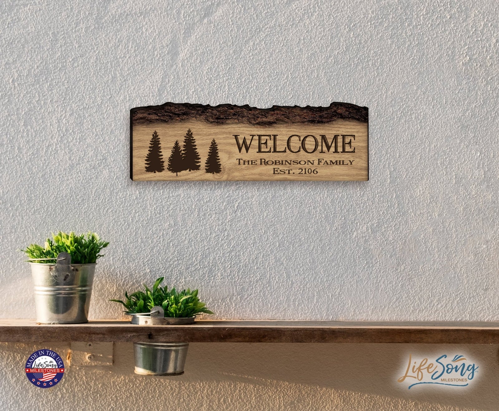 Personalized Engraved Wooden Bark Family Name Sign - Established Year - LifeSong Milestones