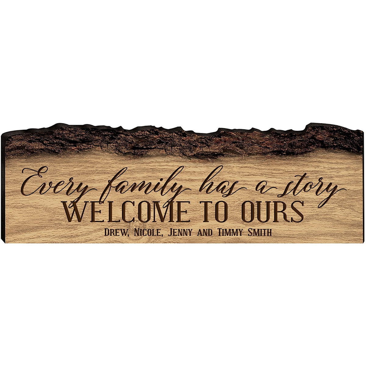 Personalized Engraved Wooden Bark Family Name Sign - Established Year - LifeSong Milestones