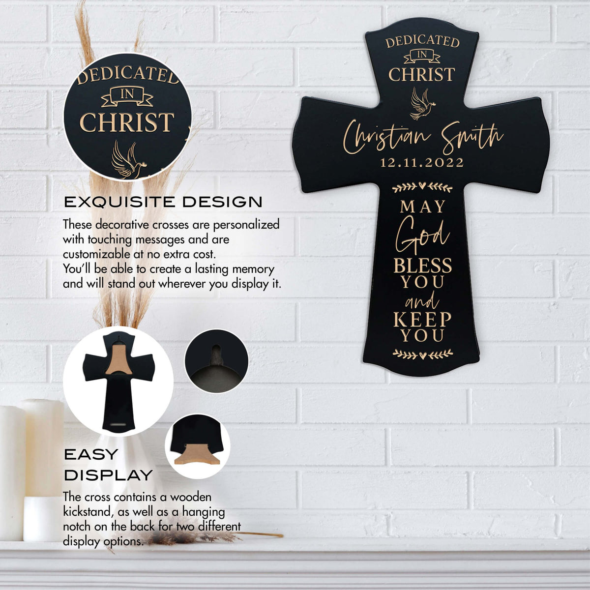 Personalized Engraved Wooden Dedication 8x11 Crosses - Dedicated In Christ - LifeSong Milestones