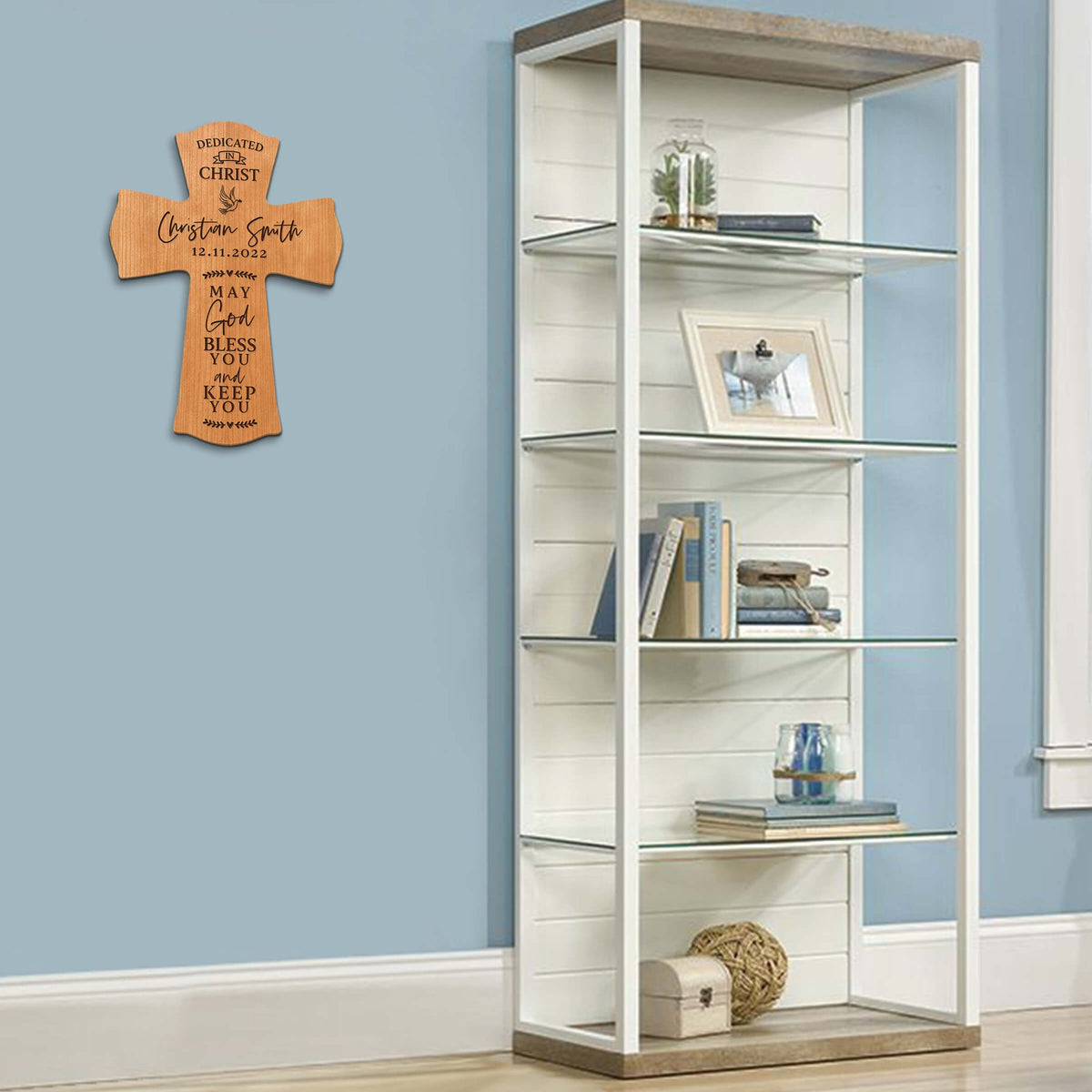 Personalized Engraved Wooden Dedication 8x11 Crosses - Dedicated In Christ - LifeSong Milestones