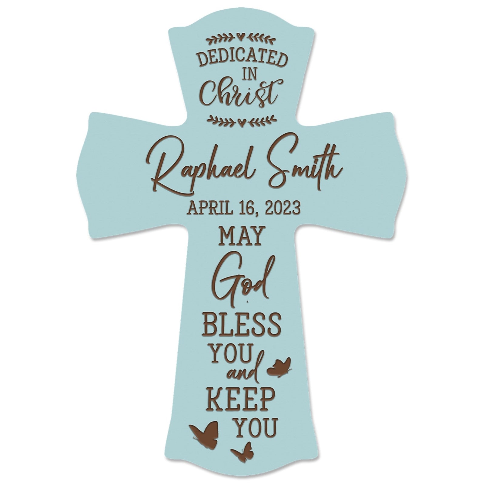 Personalized Engraved Wooden Dedication 8x11 Crosses - Dedicated In Christ - LifeSong Milestones