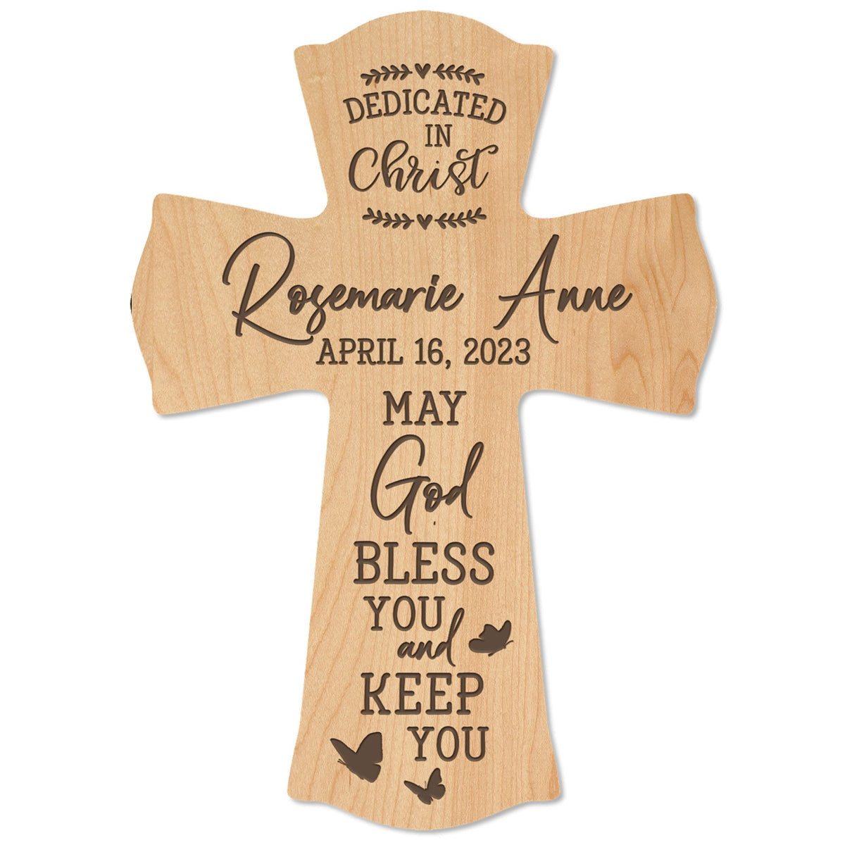 Personalized Engraved Wooden Dedication 8x11 Crosses - Dedicated In Christ - LifeSong Milestones
