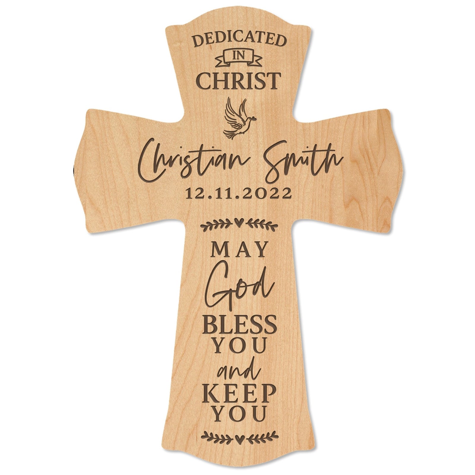 Personalized Engraved Wooden Dedication 8x11 Crosses - Dedicated In Christ - LifeSong Milestones