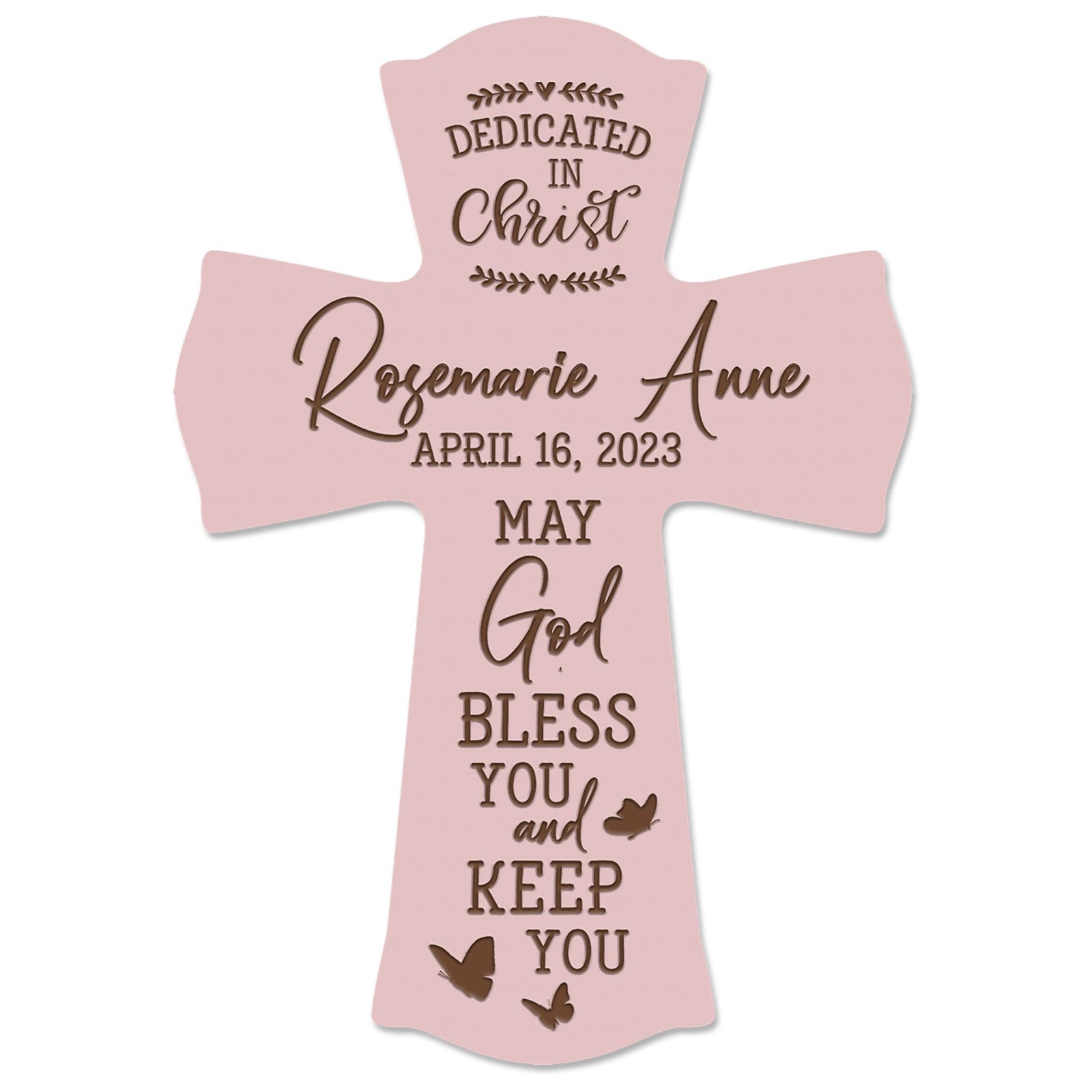 Personalized Engraved Wooden Dedication 8x11 Crosses - Dedicated In Christ - LifeSong Milestones