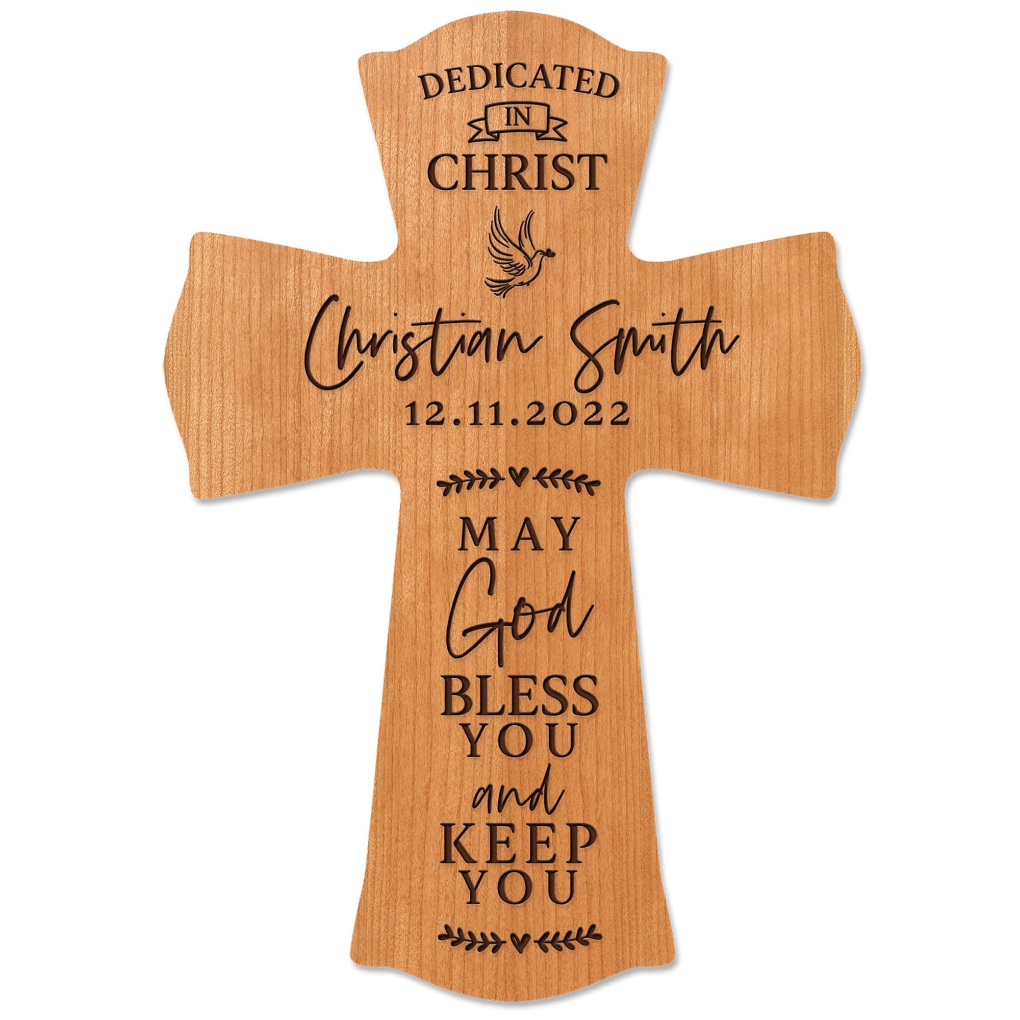 Personalized Engraved Wooden Dedication 8x11 Crosses - Dedicated In Christ - LifeSong Milestones