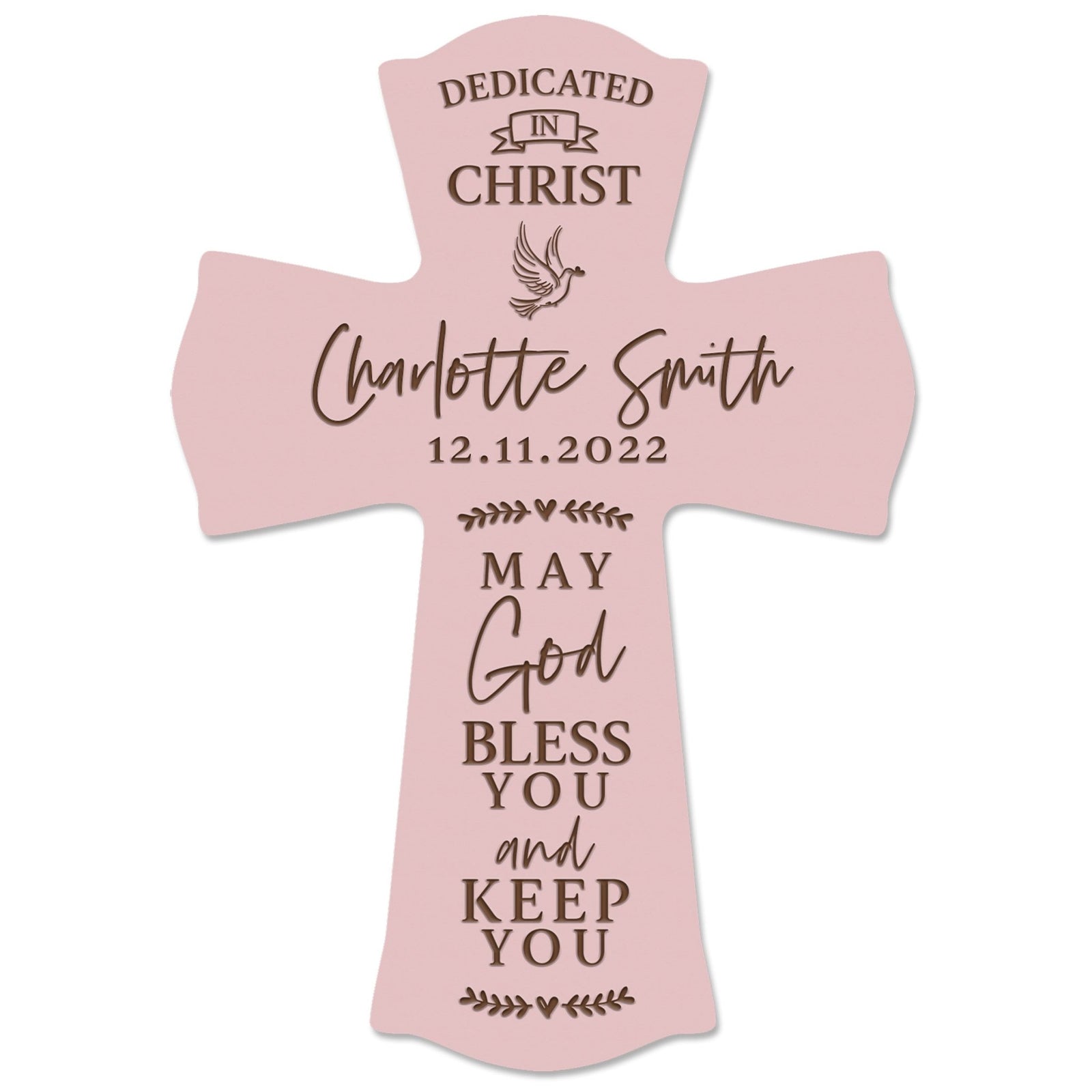 Personalized Engraved Wooden Dedication 8x11 Crosses - Dedicated In Christ - LifeSong Milestones