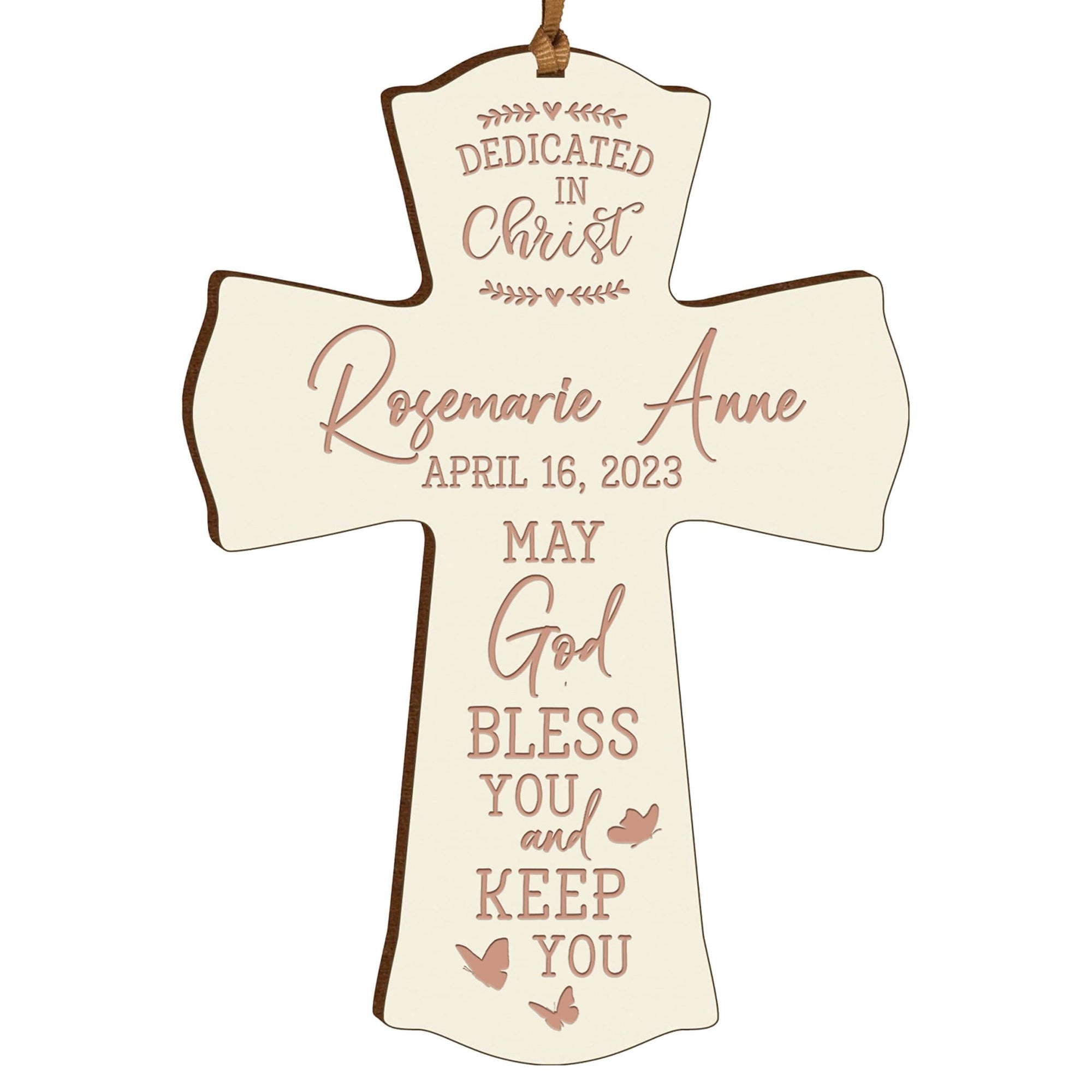 Personalized Engraved Wooden Dedication Crosses - Dedicated In Christ - LifeSong Milestones