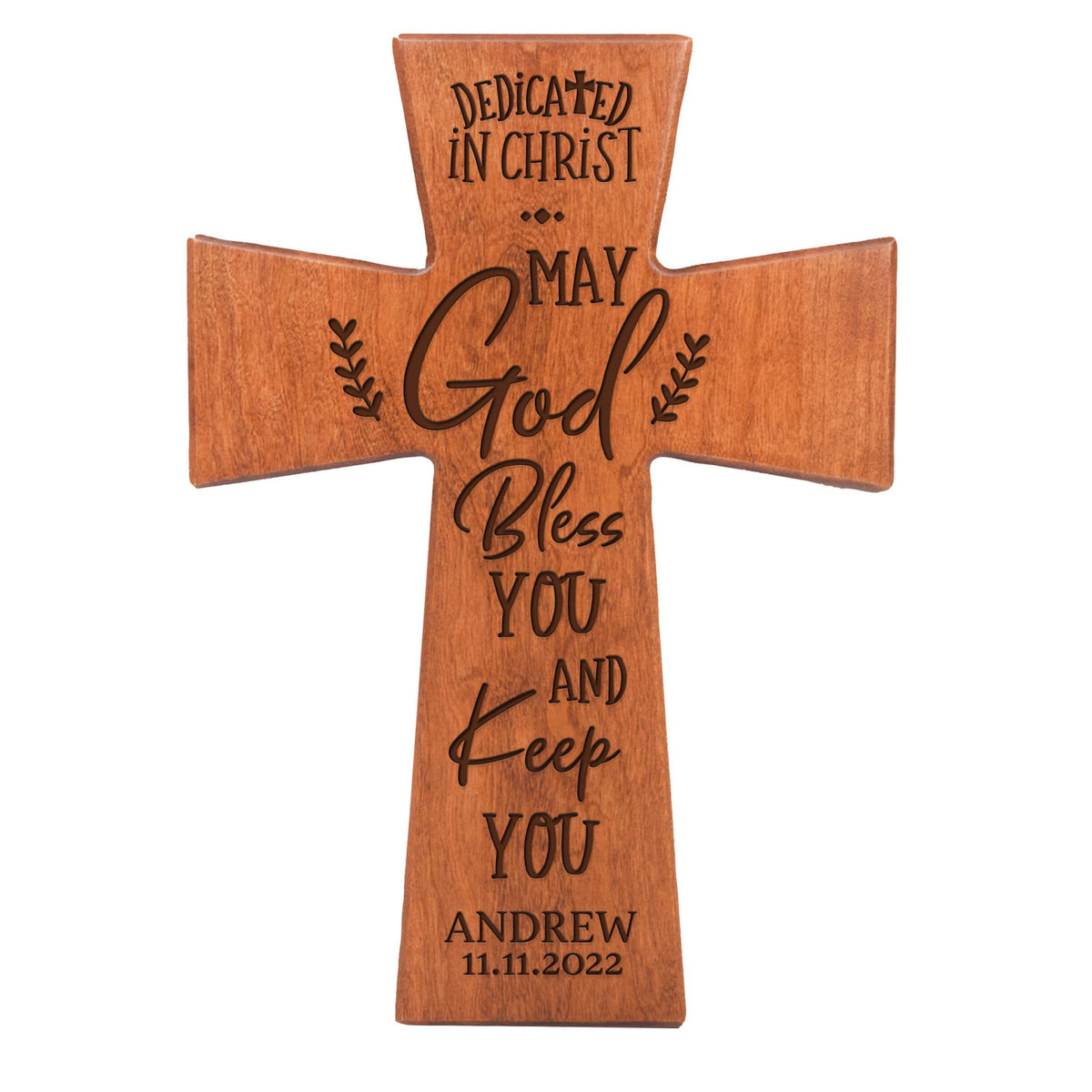 Personalized Engraved Wooden Dedication Crosses - Dedicated In Christ - LifeSong Milestones