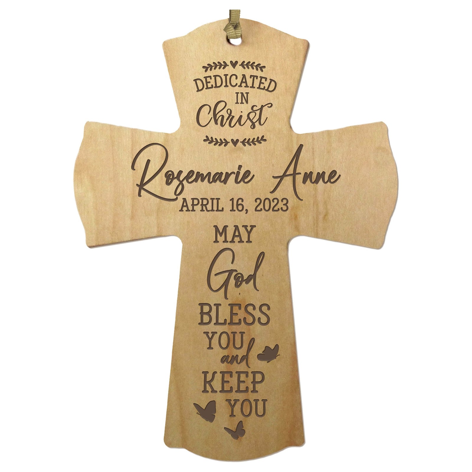Personalized Engraved Wooden Dedication Crosses - Dedicated In Christ - LifeSong Milestones
