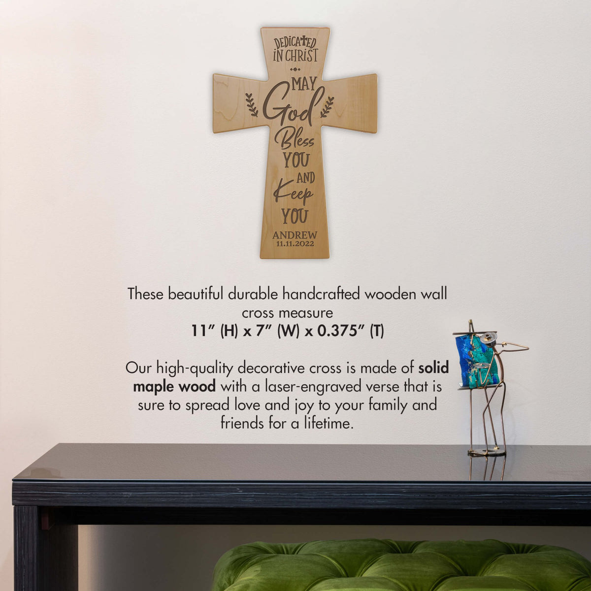 Personalized Engraved Wooden Dedication Crosses - Dedicated In Christ - LifeSong Milestones