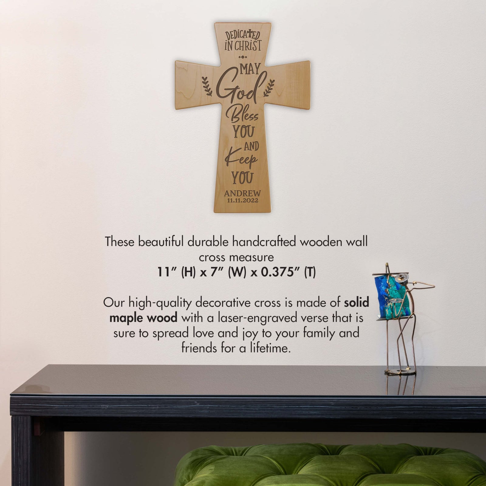 Personalized Engraved Wooden Dedication Crosses - Dedicated In Christ - LifeSong Milestones