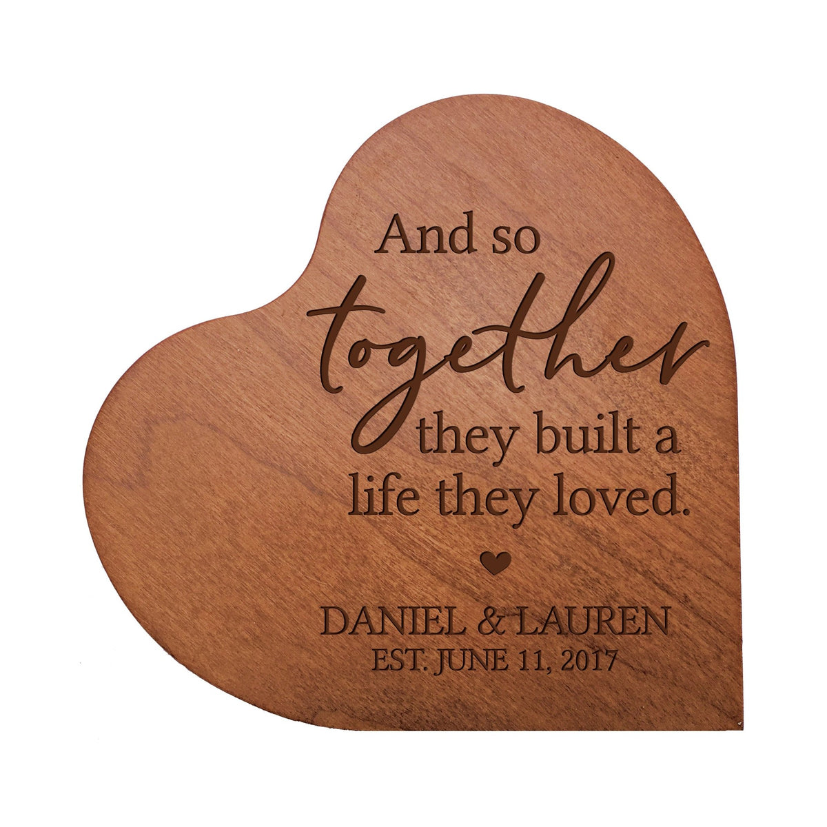 Personalized Engraved Wooden Inspirational Heart Block 5” x 5.25” x 0.75” - And So Together - LifeSong Milestones