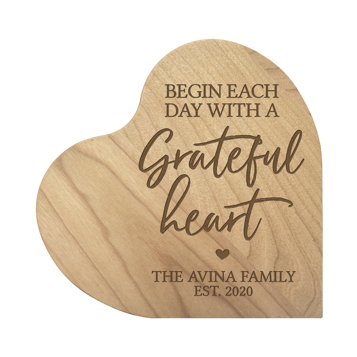 Personalized Engraved Wooden Inspirational Heart Block 5” x 5.25” x 0.75” - Begin Each Day - LifeSong Milestones