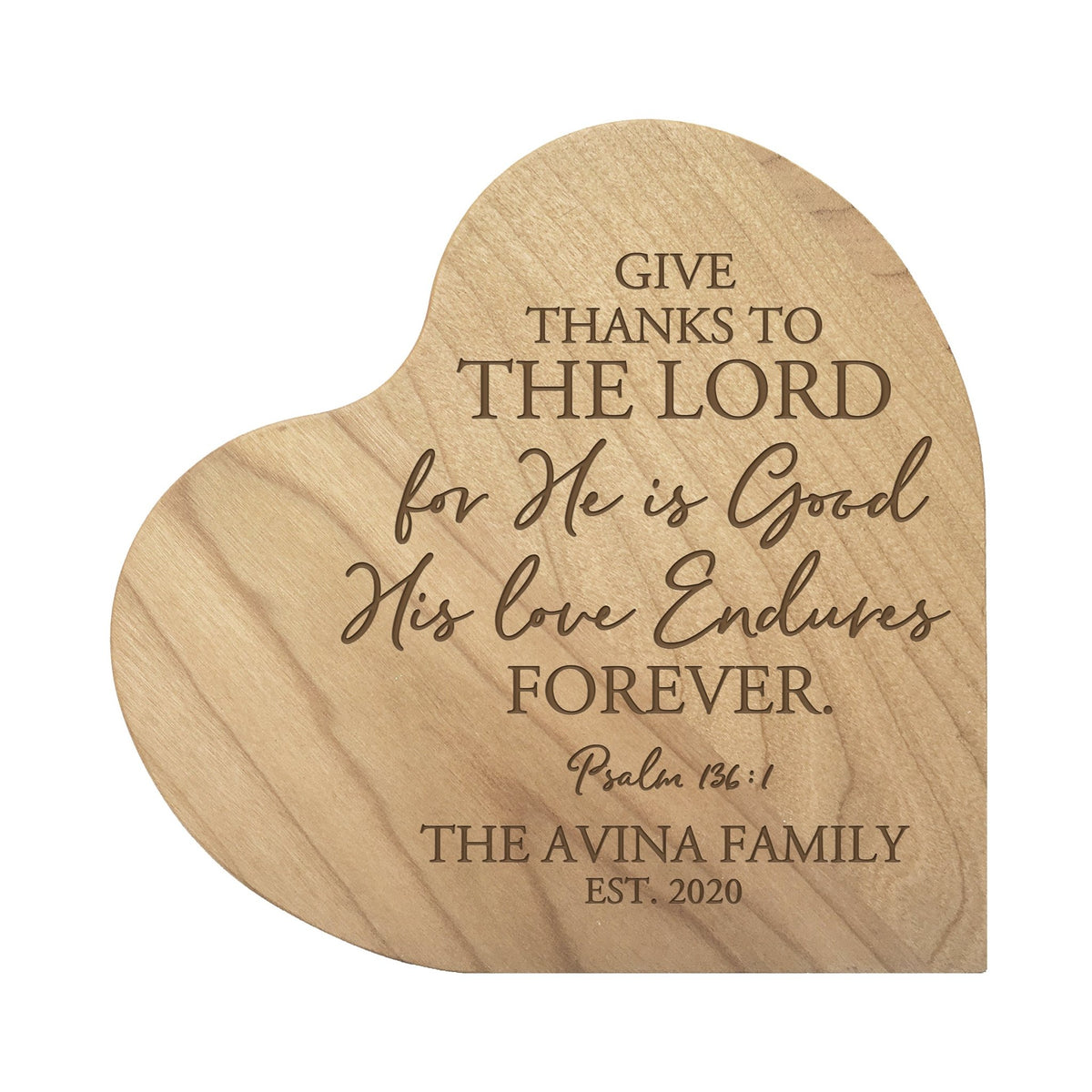 Personalized Engraved Wooden Inspirational Heart Block 5” x 5.25” x 0.75” - Give Thanks To The Lord - LifeSong Milestones