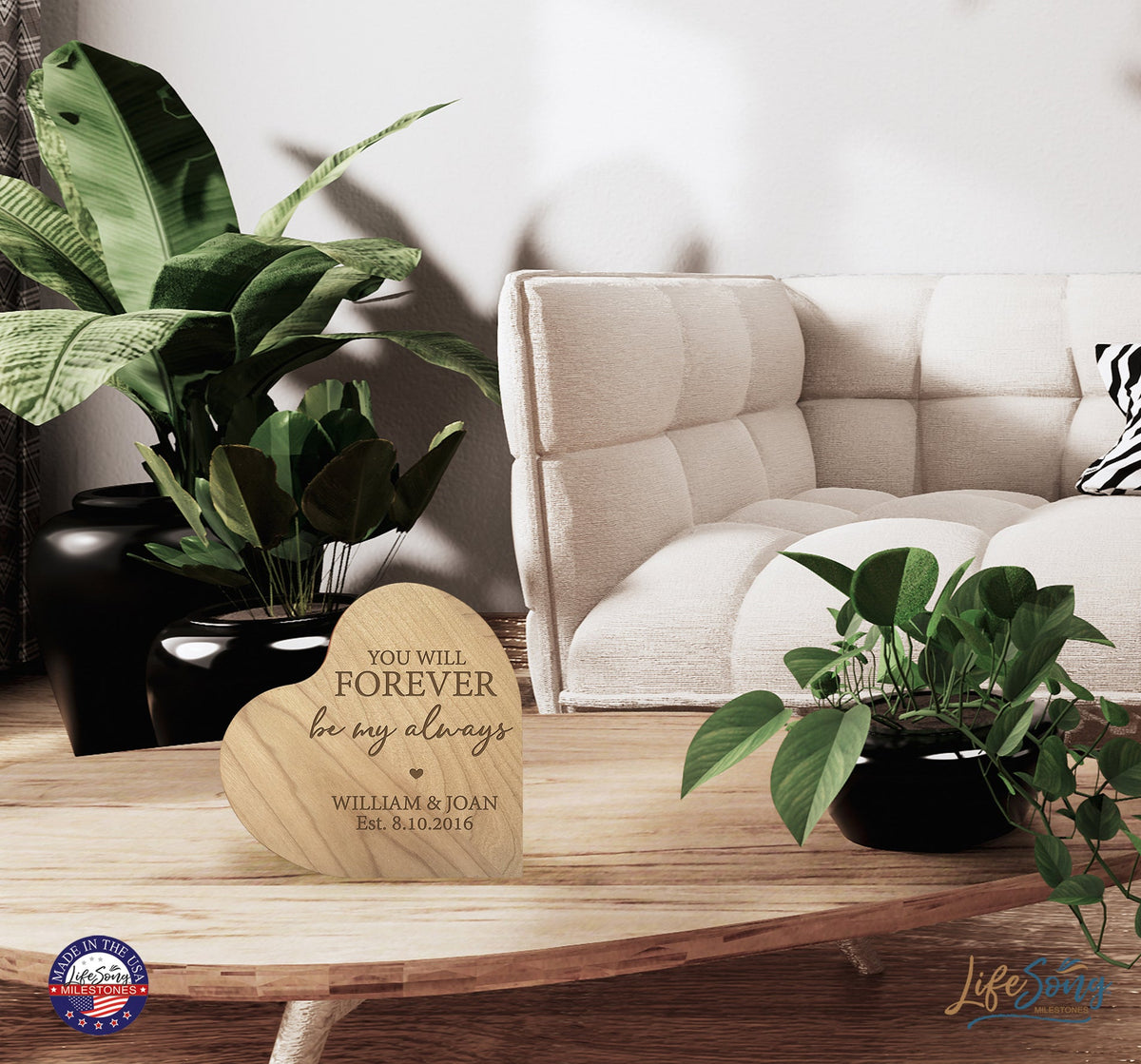 Personalized Engraved Wooden Inspirational Heart Block 5” x 5.25” x 0.75” - You Will Forever Be - LifeSong Milestones