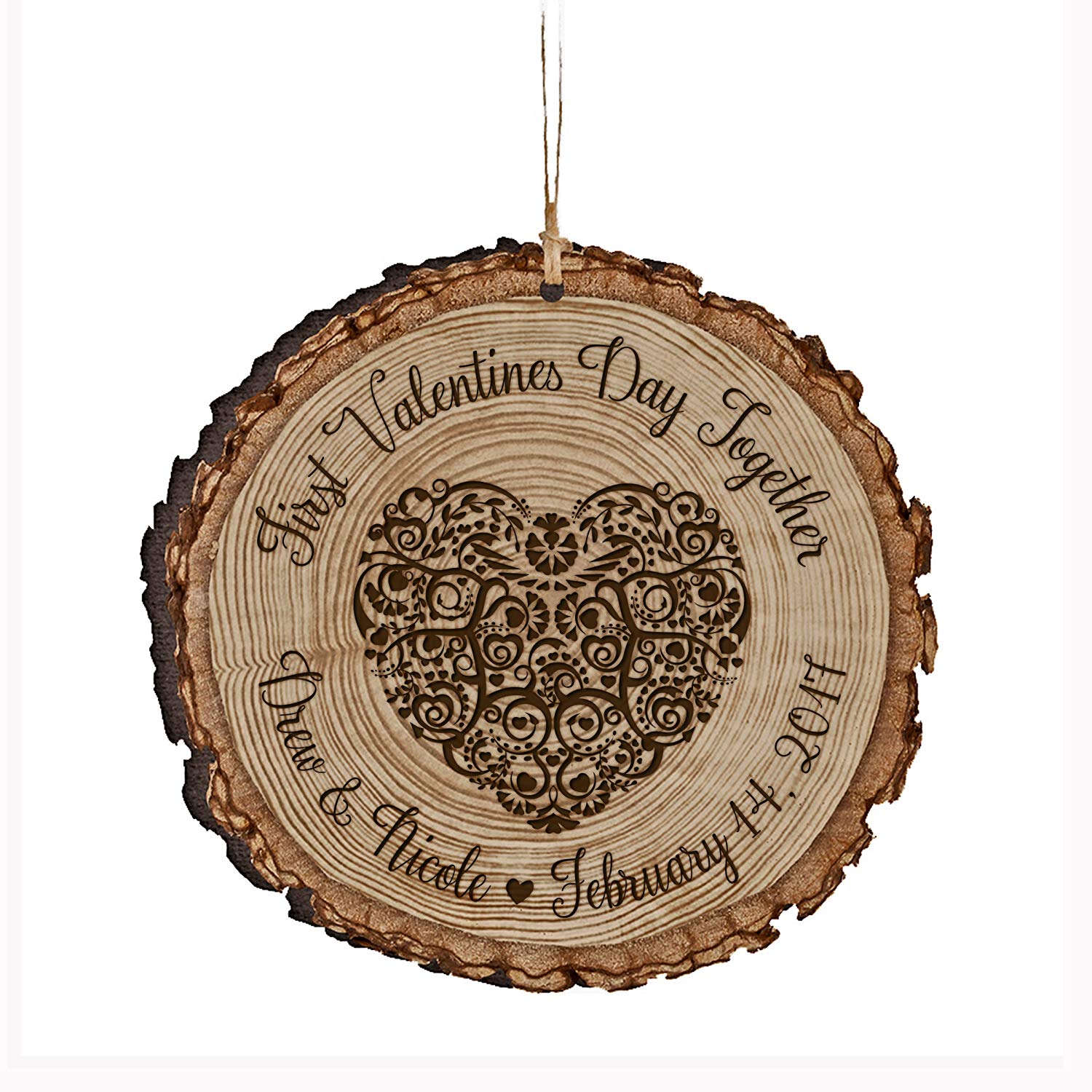 Personalized Engraved Wooden Valentines Ornament Gift - First Valentines Day - LifeSong Milestones