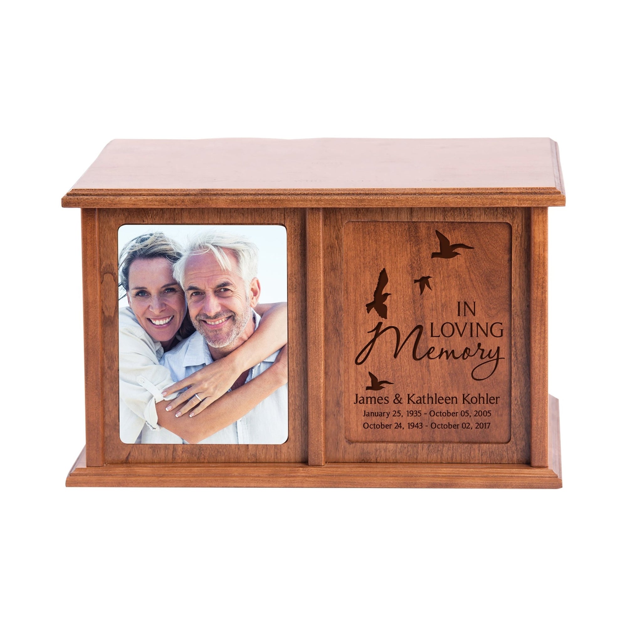 Personalized Extra Large Companion Urn Wooden Cremation Urn Box - In Loving Memory (Birds) - LifeSong Milestones