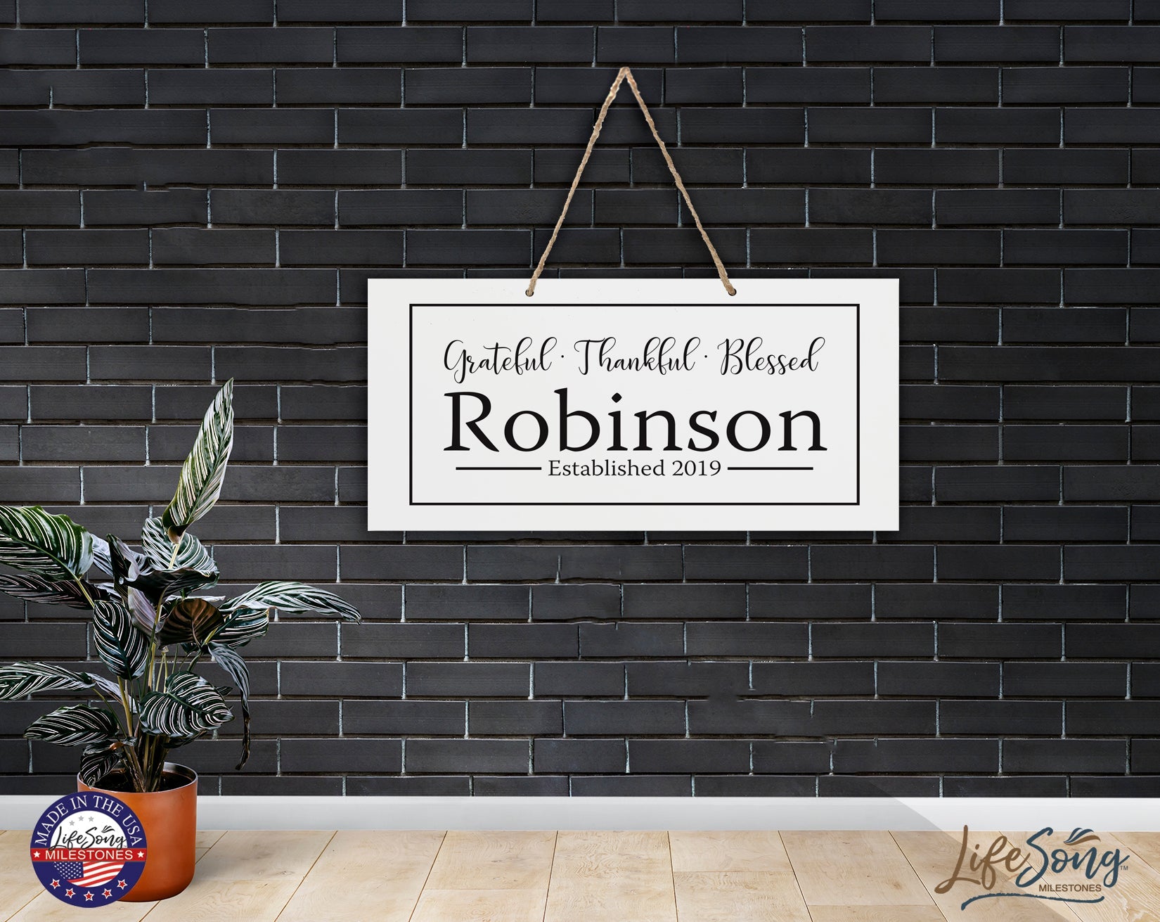 Personalized Family Name Sign For New Home - Grateful Thankful - LifeSong Milestones