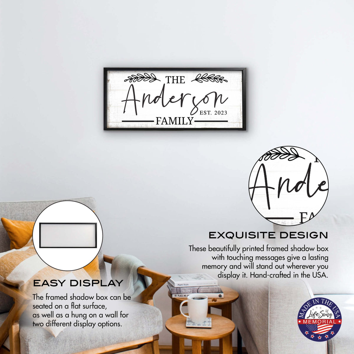 Personalized Family Sign Framed Shadow Box For Home Décor Ideas - The Anderson Family - LifeSong Milestones