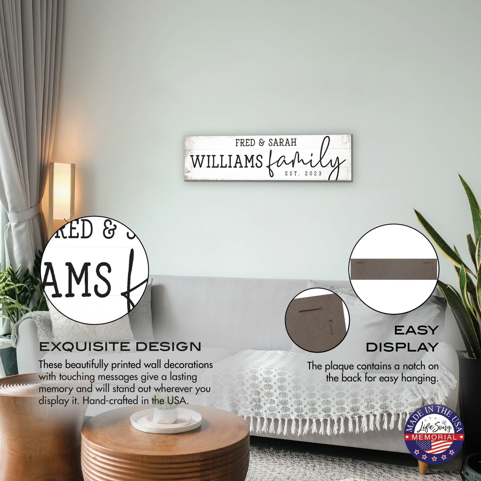 Personalized Family Wall Hanging Plaque for Home Décor Ideas - Williams Family - LifeSong Milestones