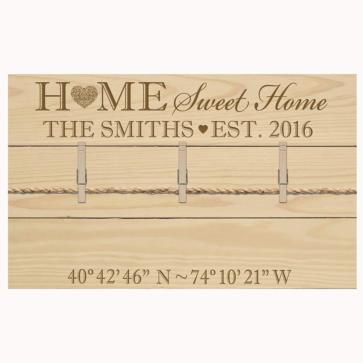 Personalized Family Wall Plaque Clothespin - Home Sweet Home - LifeSong Milestones