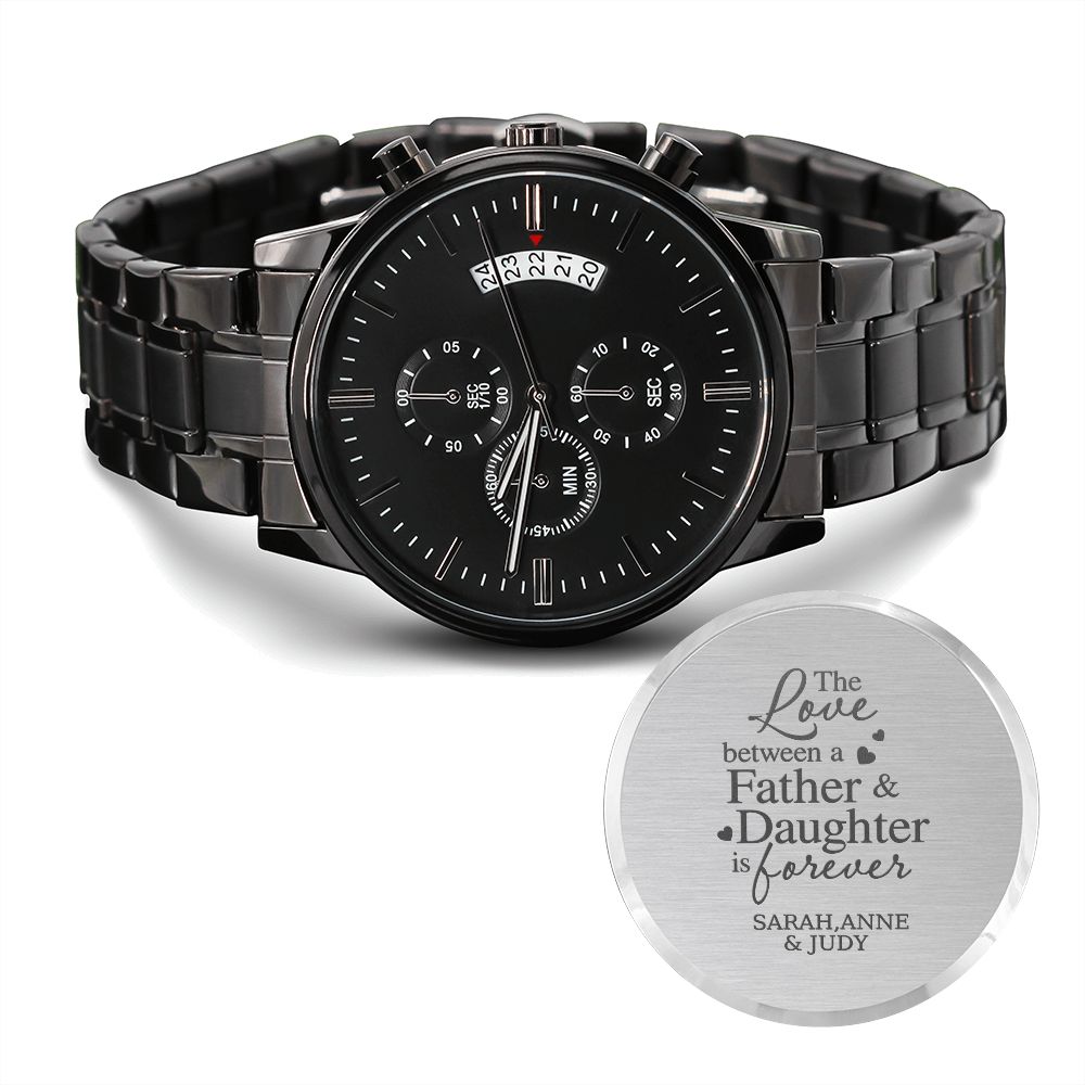 Personalized Father&#39;s Day Gift Chronograph Black Watch - LifeSong Milestones