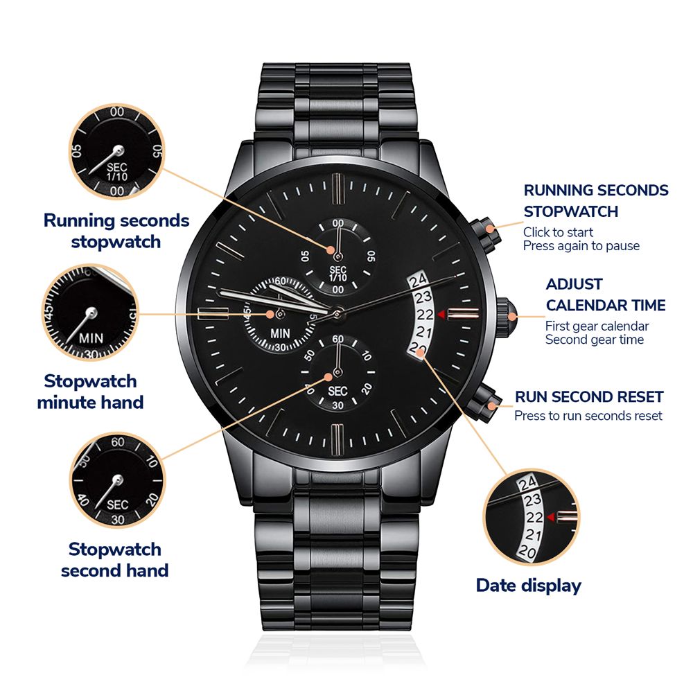 Personalized Father's Day Gift Chronograph Black Watch - LifeSong Milestones