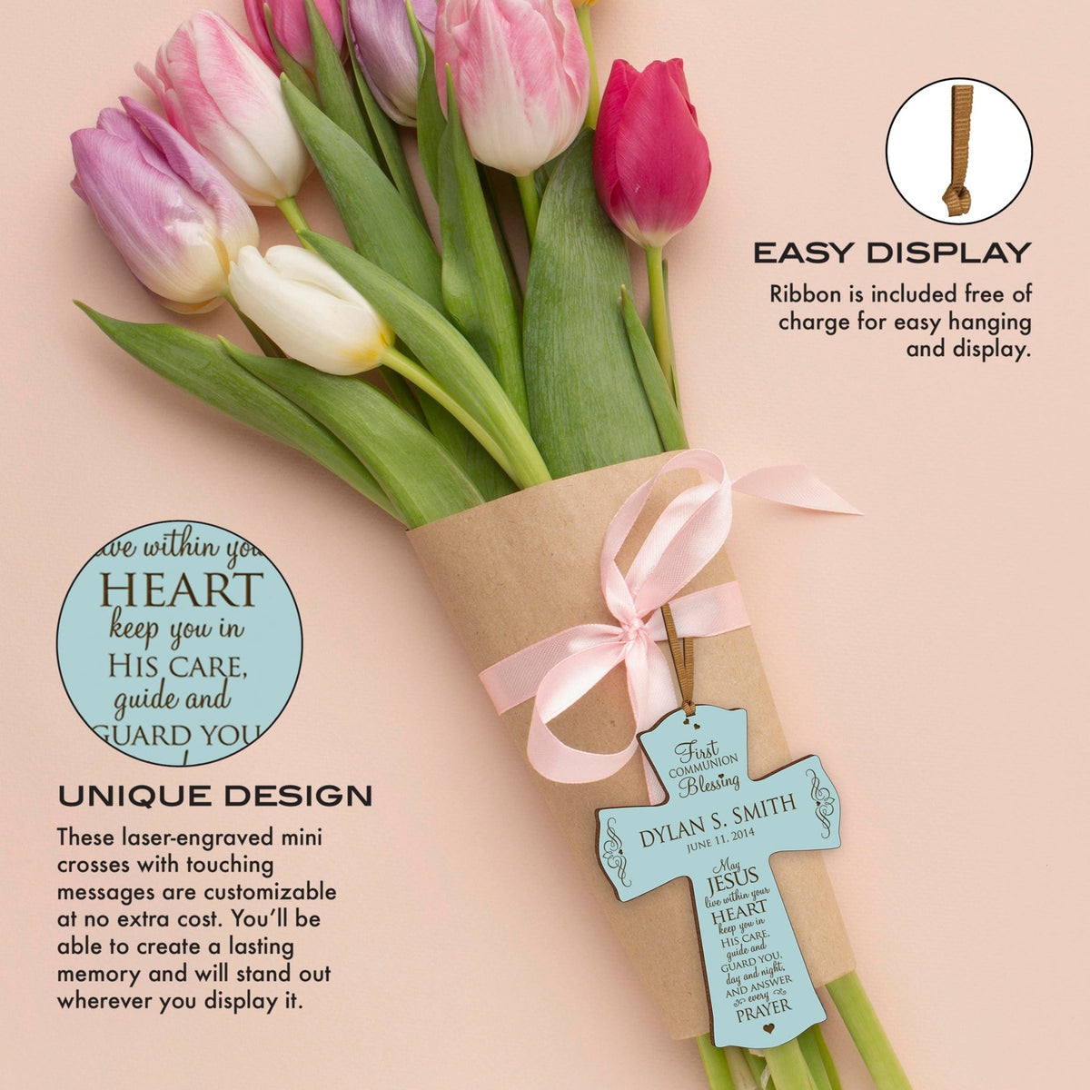 Personalized First Holy Communion Wall Cross - Jesus Within Your Heart - LifeSong Milestones