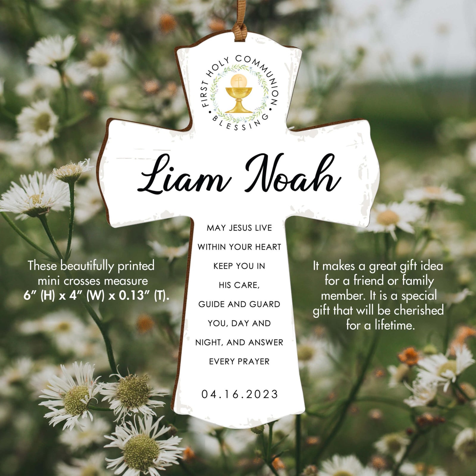 Personalized First Holy Communion Wooden Hanging Mini Cross - LifeSong Milestones