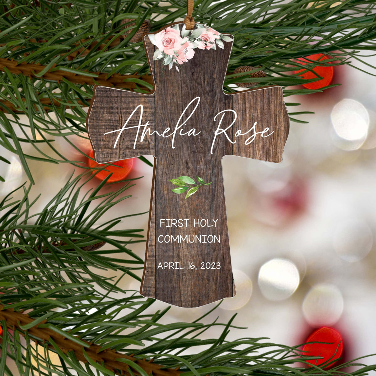 Personalized First Holy Communion Wooden Hanging Mini Cross - LifeSong Milestones