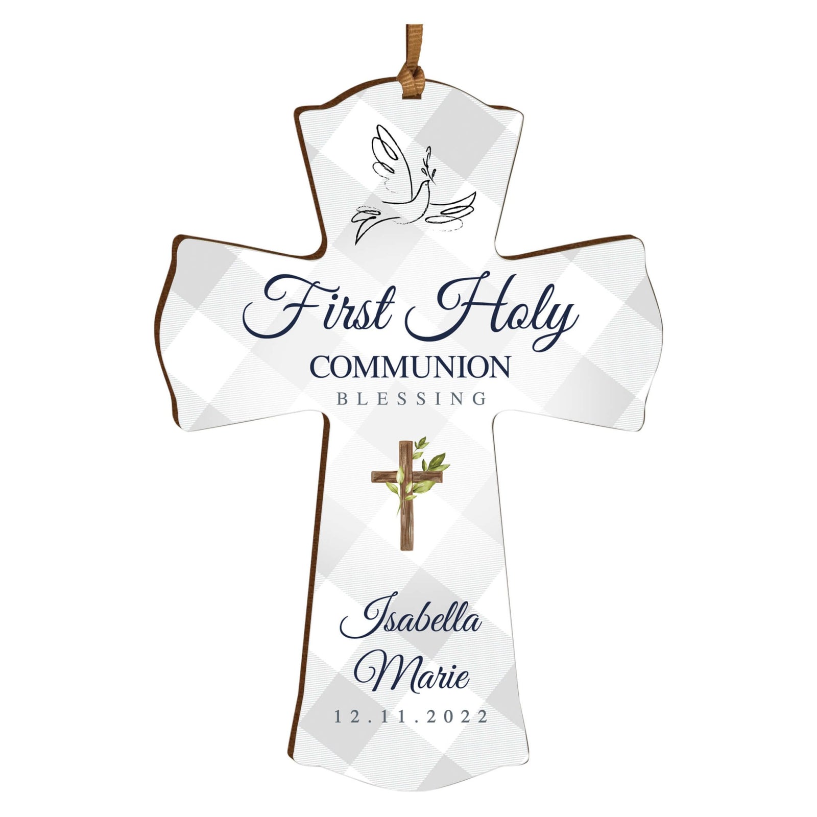 Personalized First Holy Communion Wooden Hanging Mini Cross - LifeSong Milestones