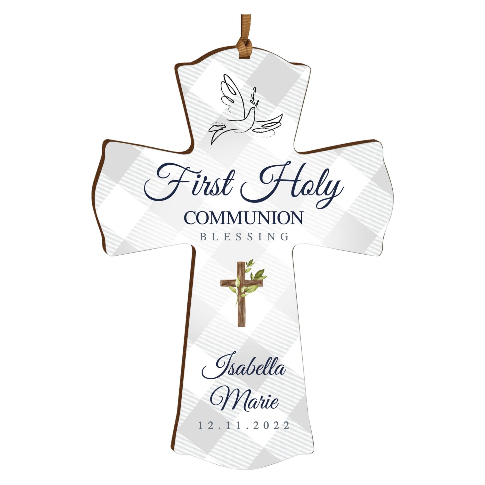 Personalized First Holy Communion Wooden Hanging Mini Cross - LifeSong Milestones