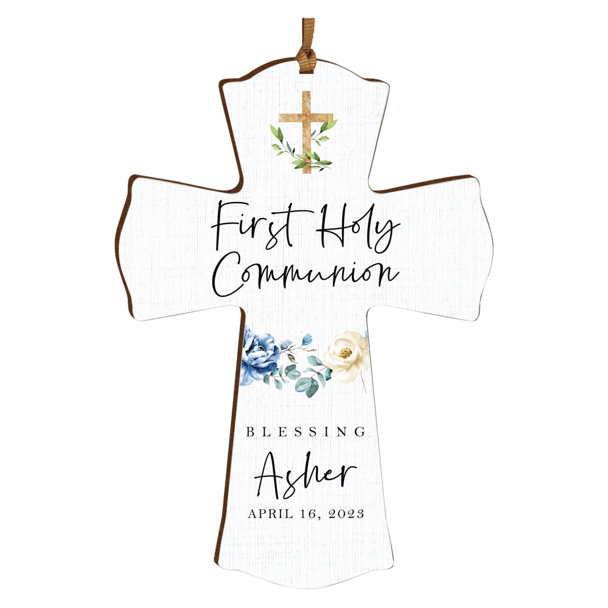 Personalized First Holy Communion Wooden Hanging Mini Cross - LifeSong Milestones