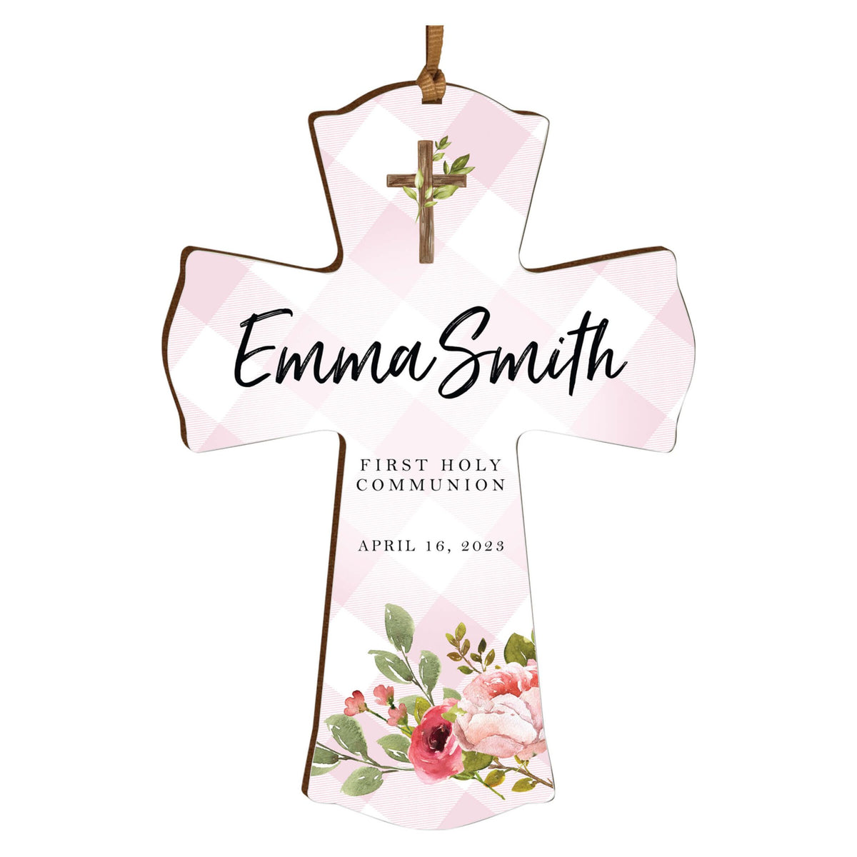Personalized First Holy Communion Wooden Hanging Mini Cross - LifeSong Milestones