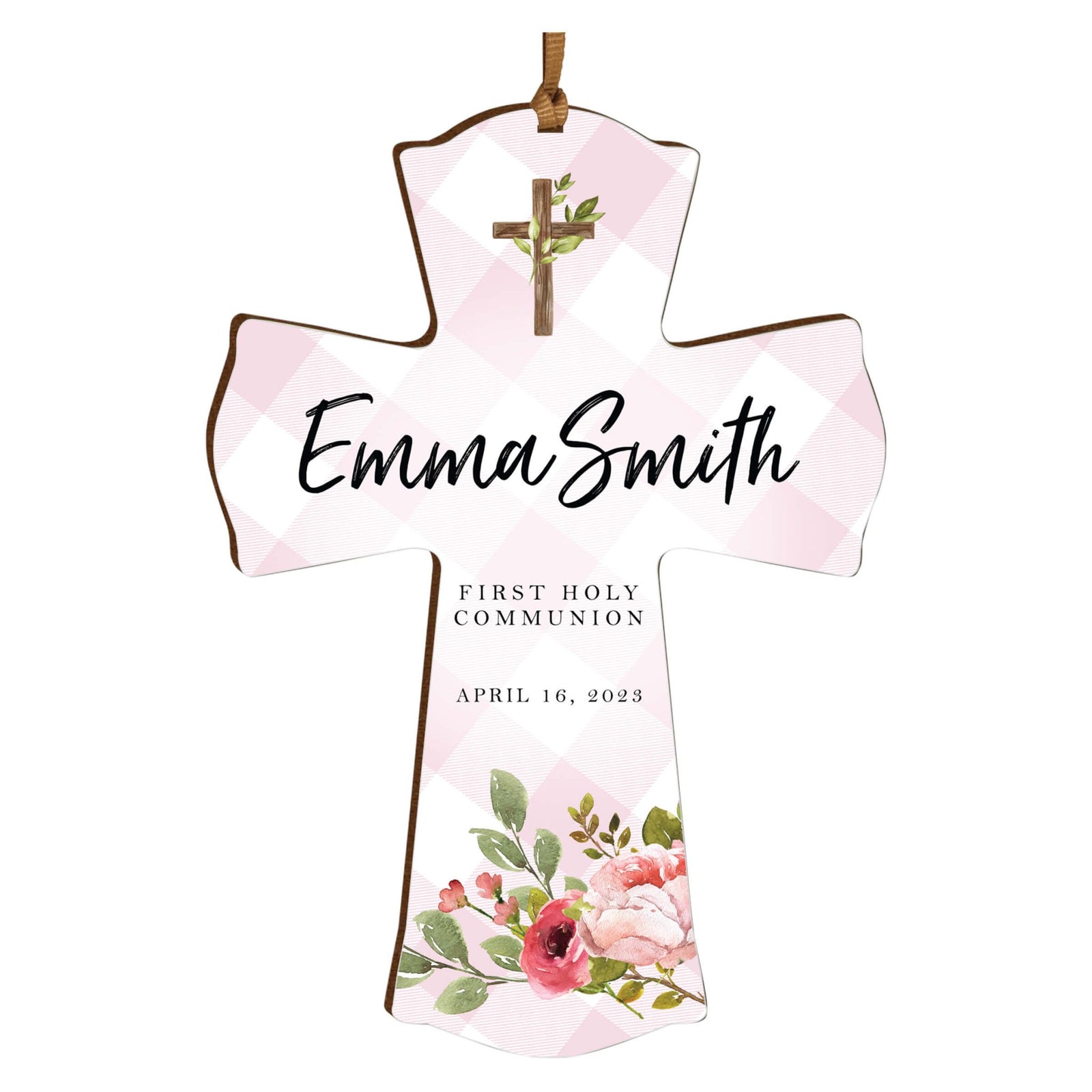 Personalized First Holy Communion Wooden Hanging Mini Cross - LifeSong Milestones